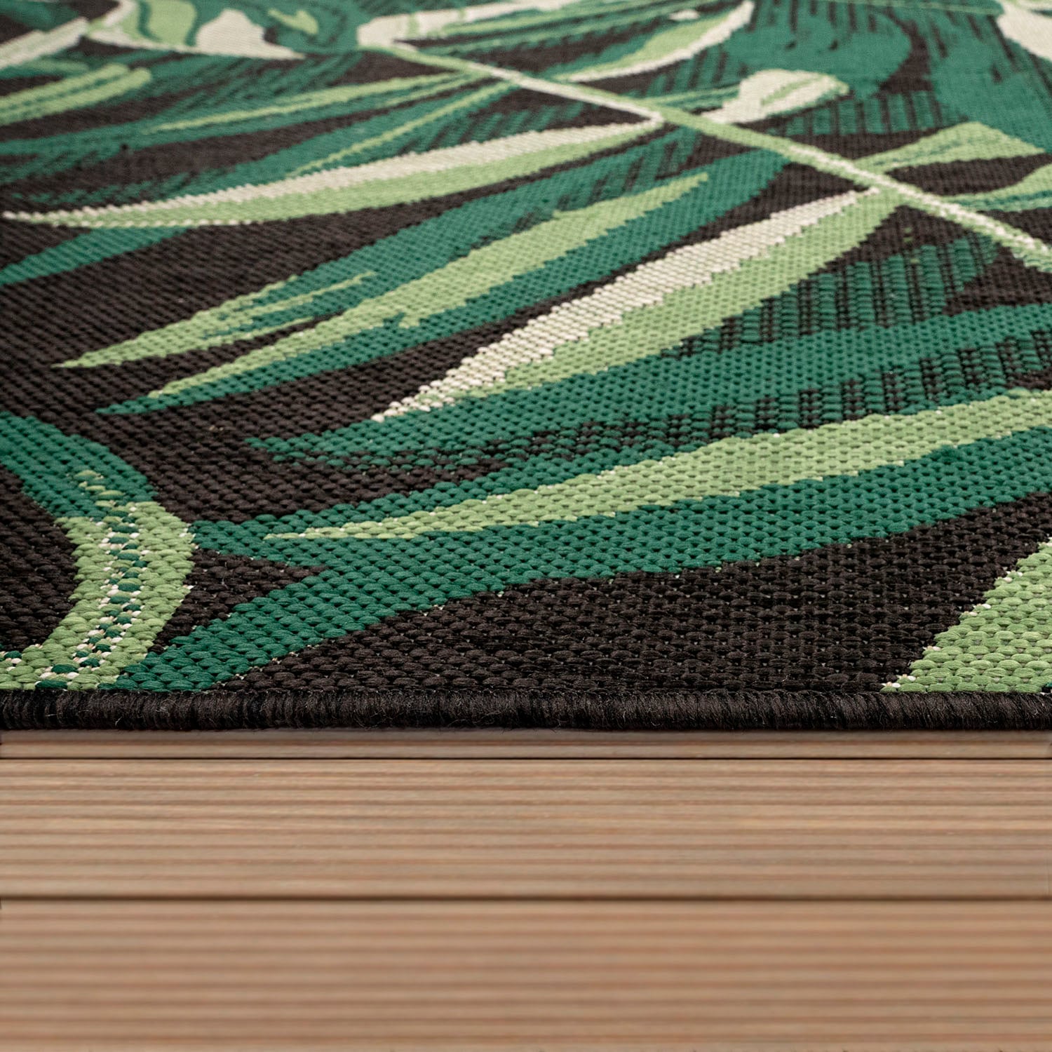 Paco Home Teppich »Ostende 551«, rechteckig, 4 mm Höhe, Flachgewebe, Motiv Palmenblätter, In- und Outdoor geeignet