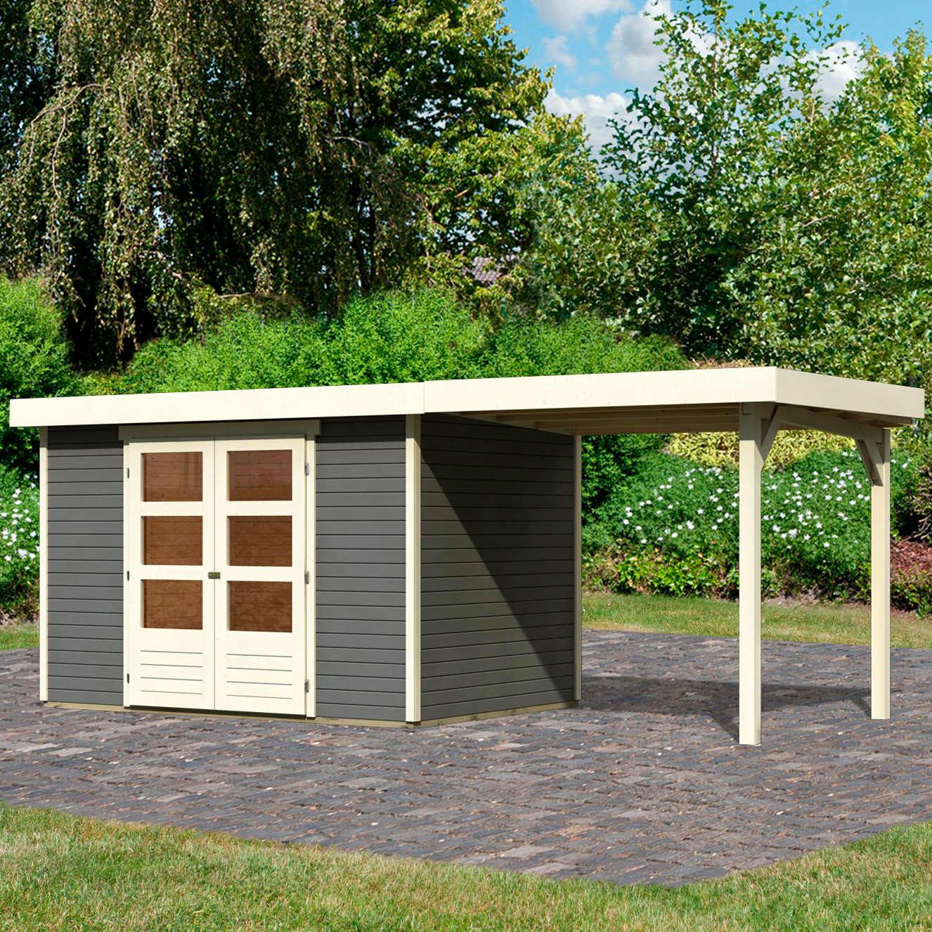 Karibu Gartenhaus »Arnis«, (Set), mit Anbaudach 2,40 cm Breite