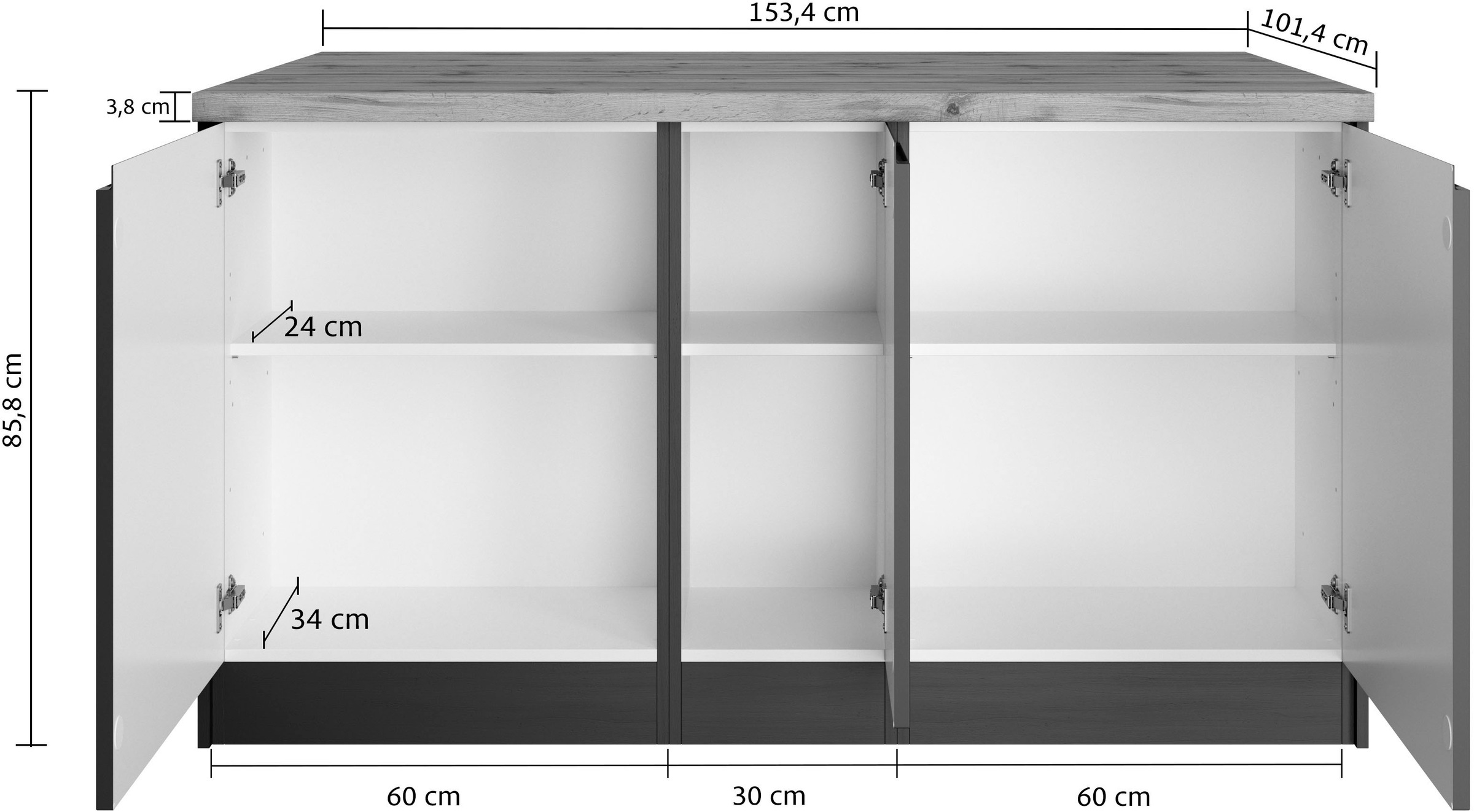KOCHSTATION Kücheninsel »KS-Bruneck, Breite 153 cm«, MDF-Fronten, Arbeitsplatte 38mm stark