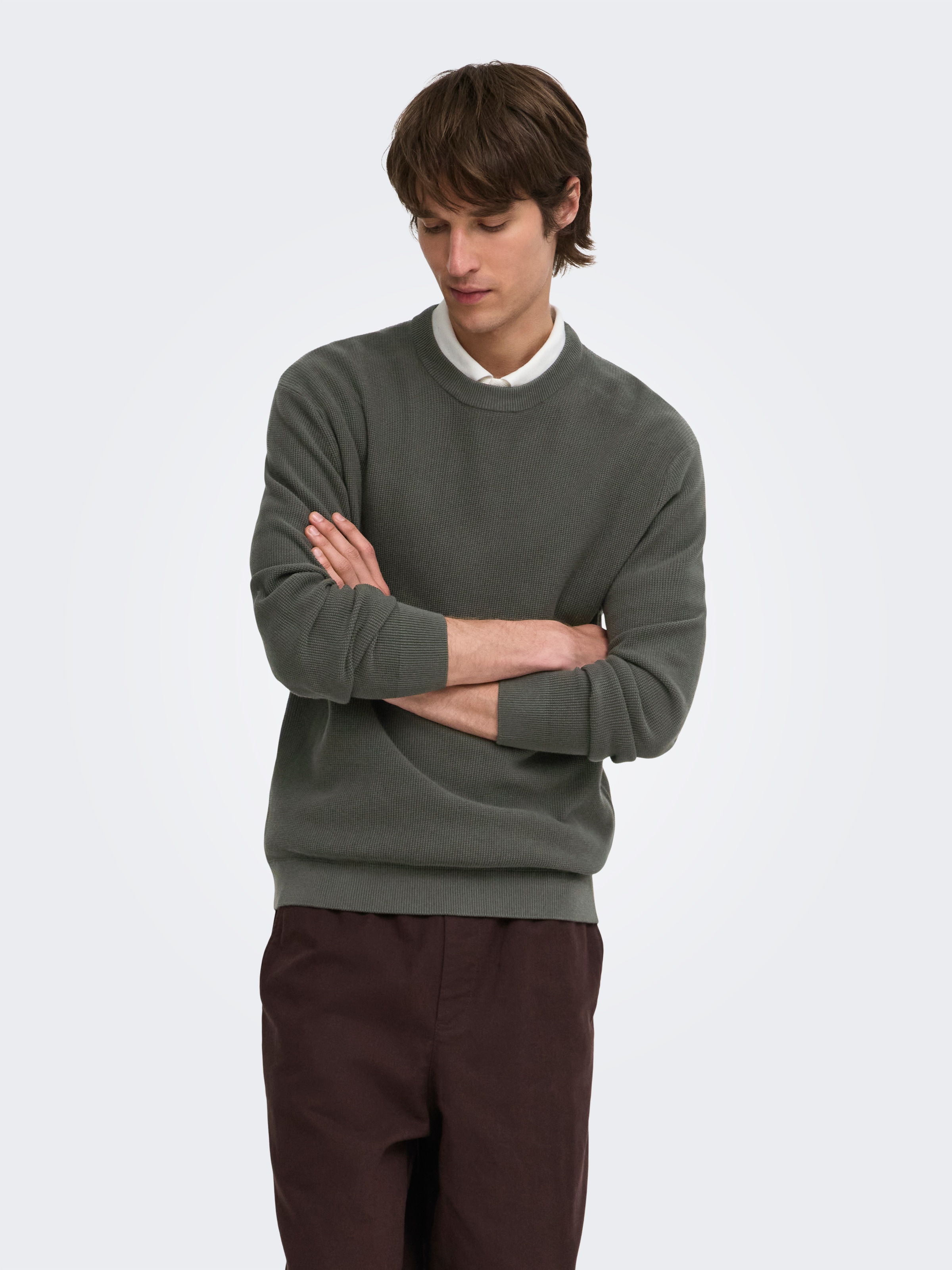 ONLY & SONS Rundhalspullover »ONSTONY DS 12 LS WAFFLE CREW KNIT« Baumwolle, relaxed fit
