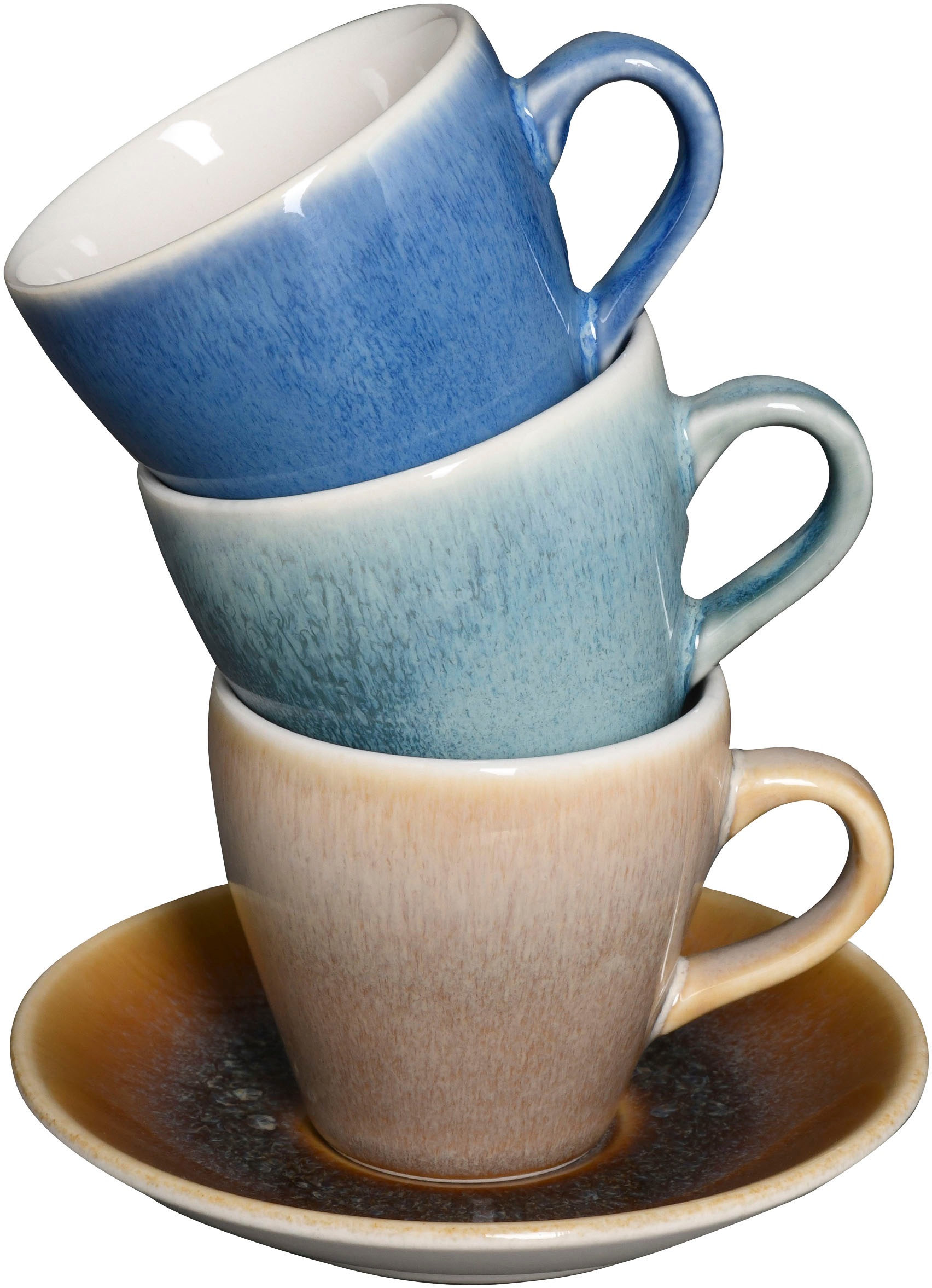 CreaTable Espressotasse »Caldera Mix, Espresso-Set, 8-tlg.«, (Set, 8 tlg.), Reaktivglasur