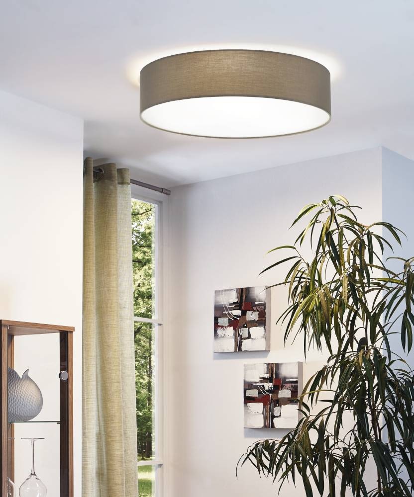 EGLO Deckenleuchte »PASTERI Deckenlampe, Wohnzimmerlampe, Flurlampe, taupe, Textil, E27«, 3 flammig, Leuchtmittel E27 | Leuchtmittel wechselbar-ohne Leuchtmittel, Wohnzimmer, Esszimmer, Küche, Schlafzimmer, Textilschirm, 57x57x15cm