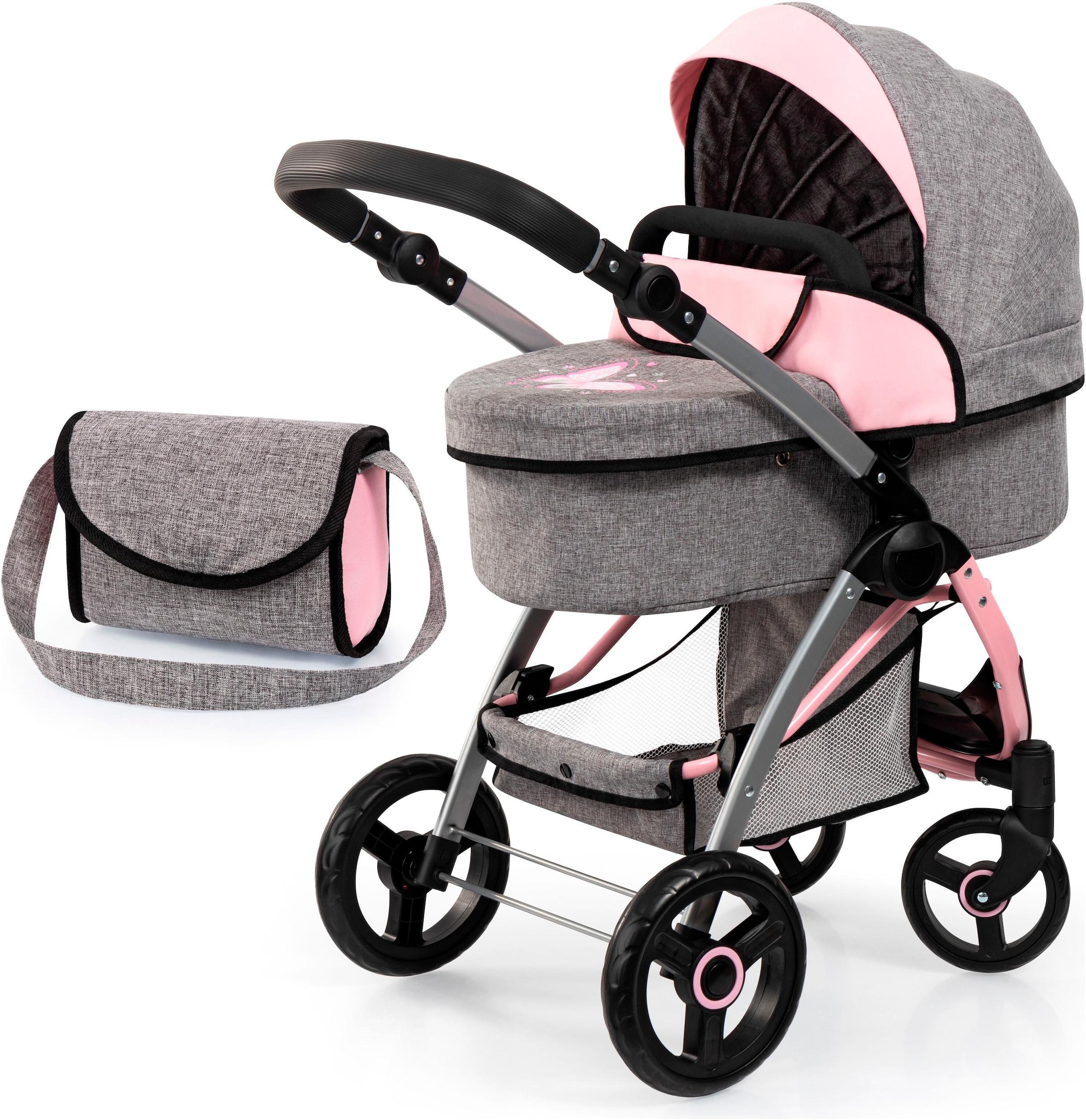 Bayer Kombi-Puppenwagen »City Max grau/rosa«, mit Wickeltasche