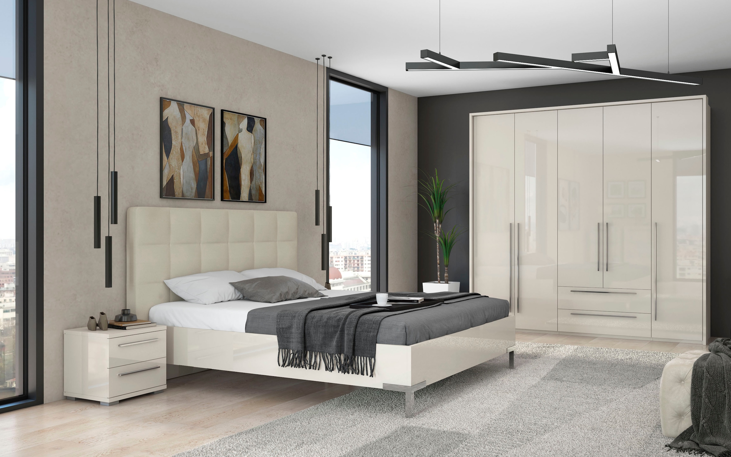 Places of Style Drehtürenschrank »Piano«, weiß, verschiedene Breiten mit 2 Schubladen, inklusive Beleuchtung