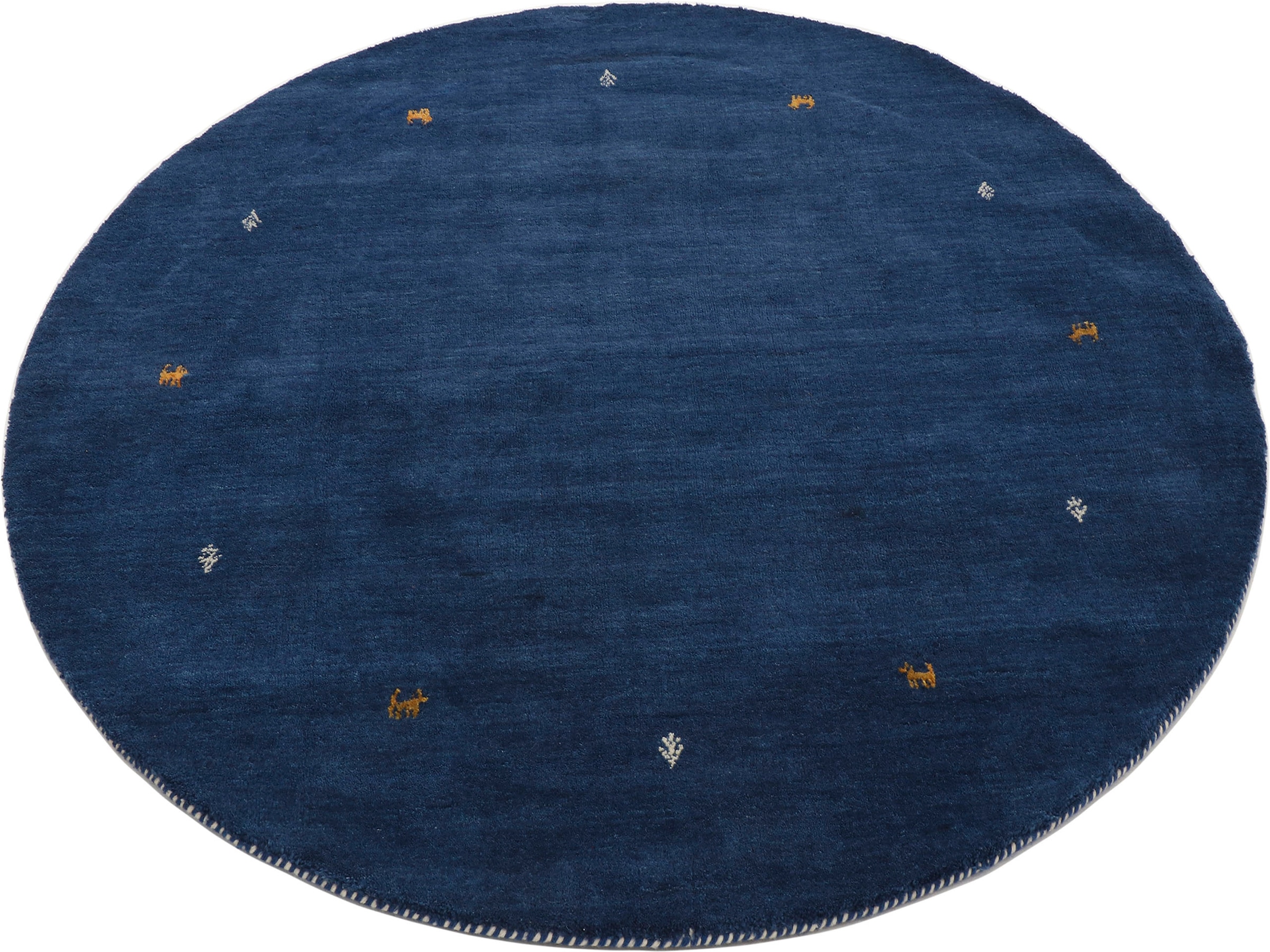 carpetfine Wollteppich »Gabbeh Uni«, rund, 15 mm Höhe, reine Wolle handgewebt, Gabbeh Tiermotiv warmes Raumklima viele Größen