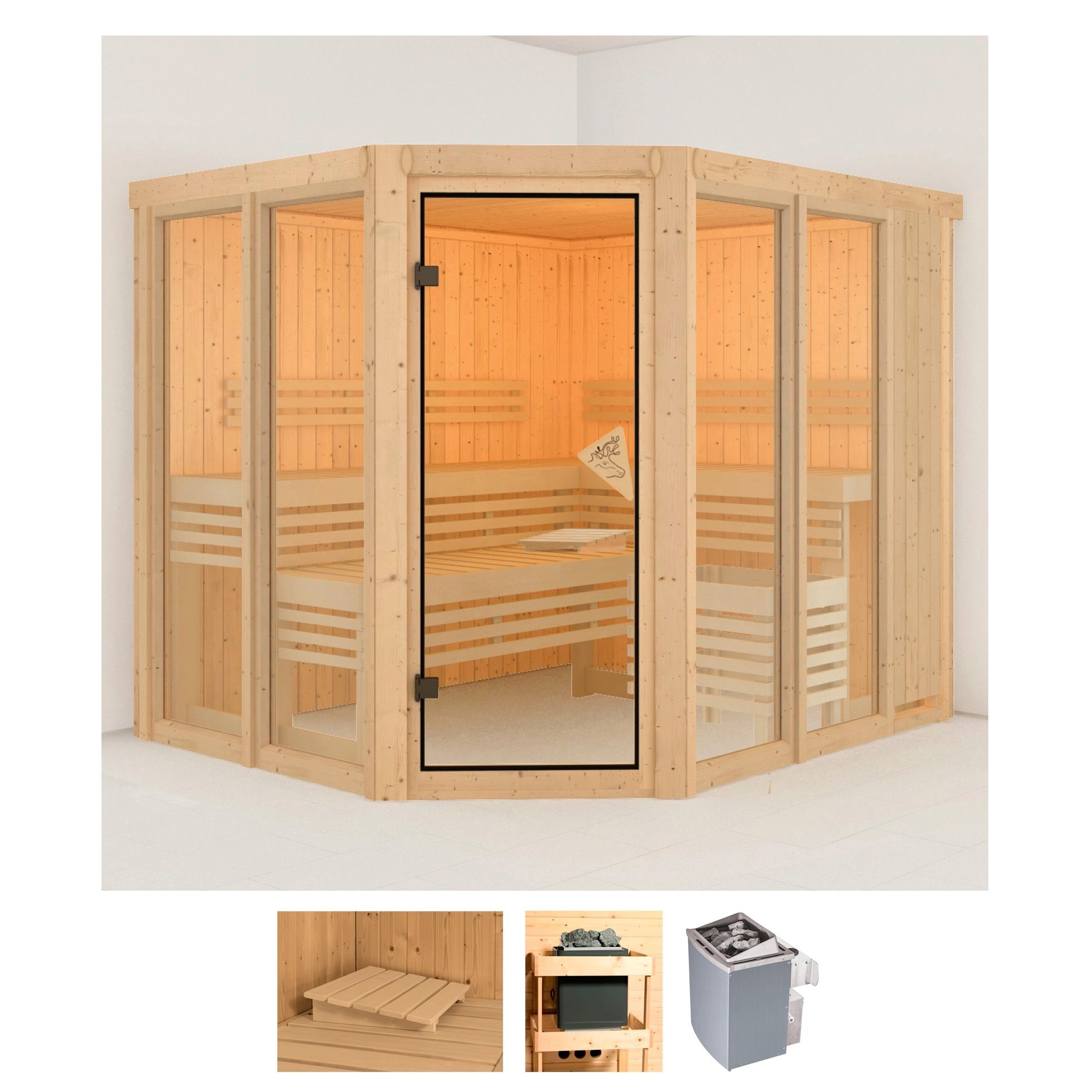 Karibu Sauna »Anike 3«, (Set), 9-kW-Ofen mit integrierter Steuerung günstig online kaufen