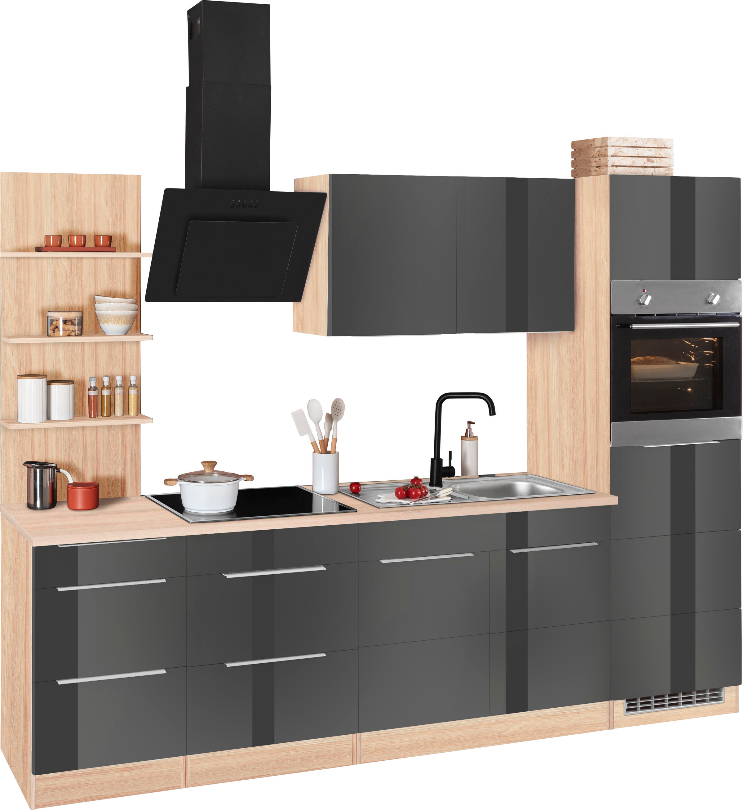 KOCHSTATION Küchenzeile »KS-Brindisi Breite 270 cm«, wahlweise mit E-Geräten und Induktion, mit MDF-Fronten und Regal