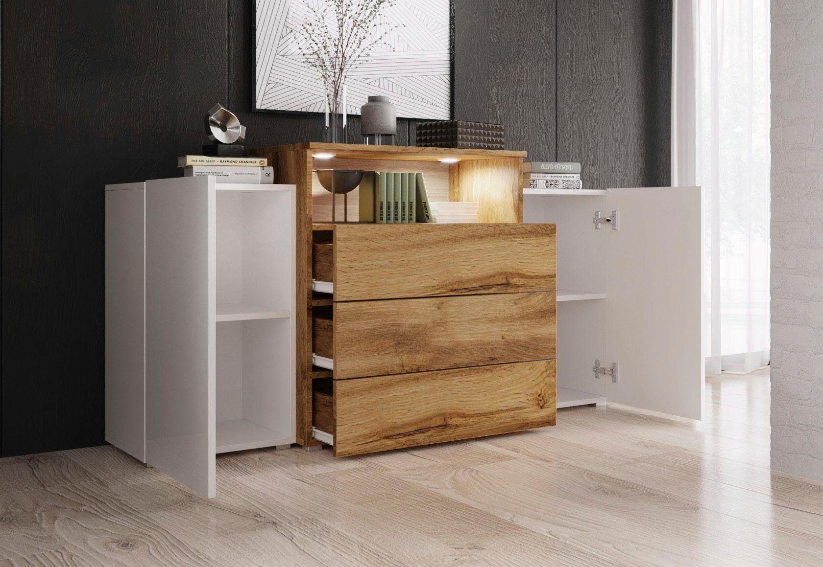 INOSIGN Sideboard »URBAN III«, Moderne Kommode mit 3 Schubladen und 4 Fächern, Breite 150 cm