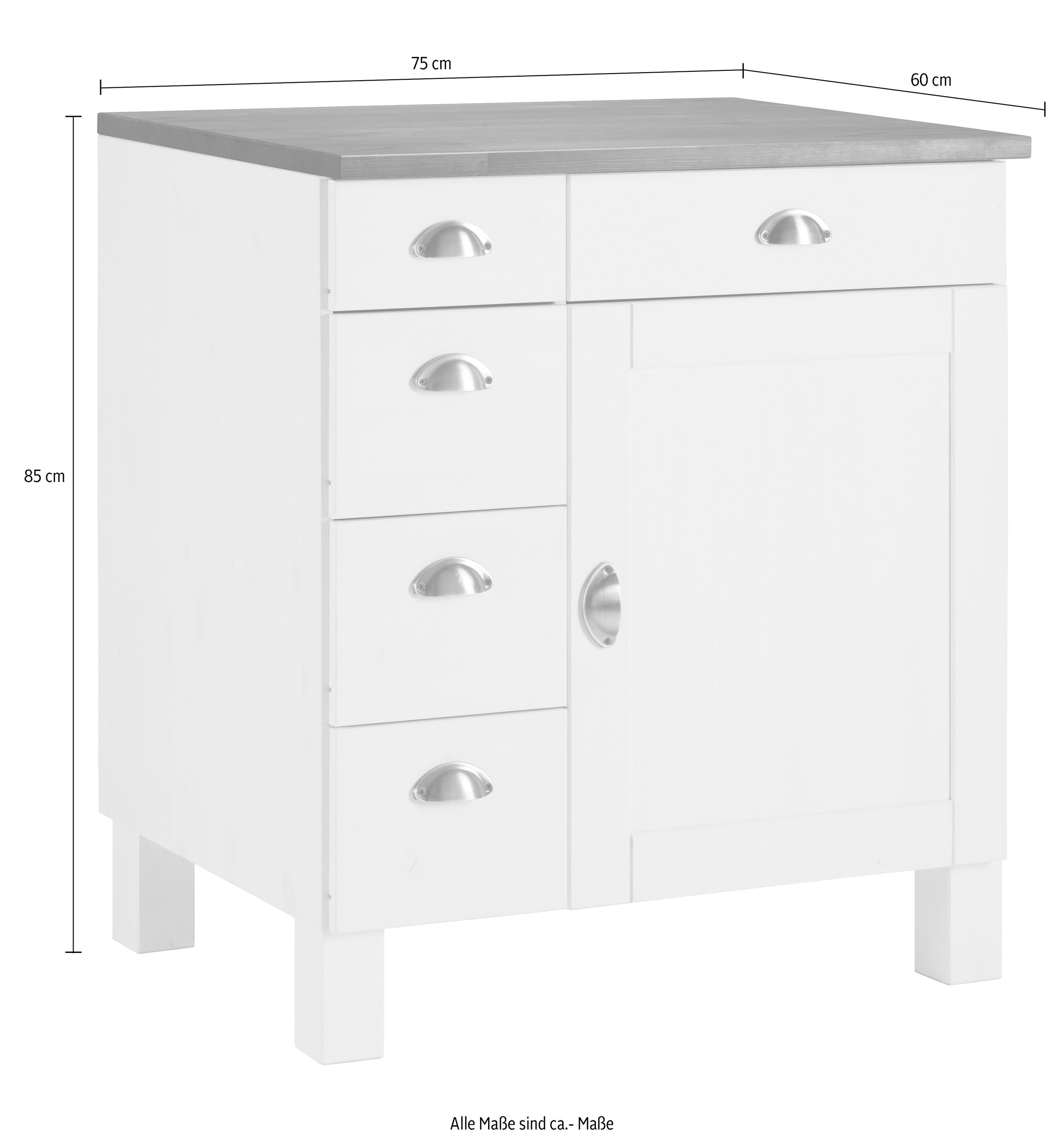 Home affaire Unterschrank »Oslo«, 75 cm breit, 1 Tür, 5 Schubladen, aus Kiefer, Metallgriffe