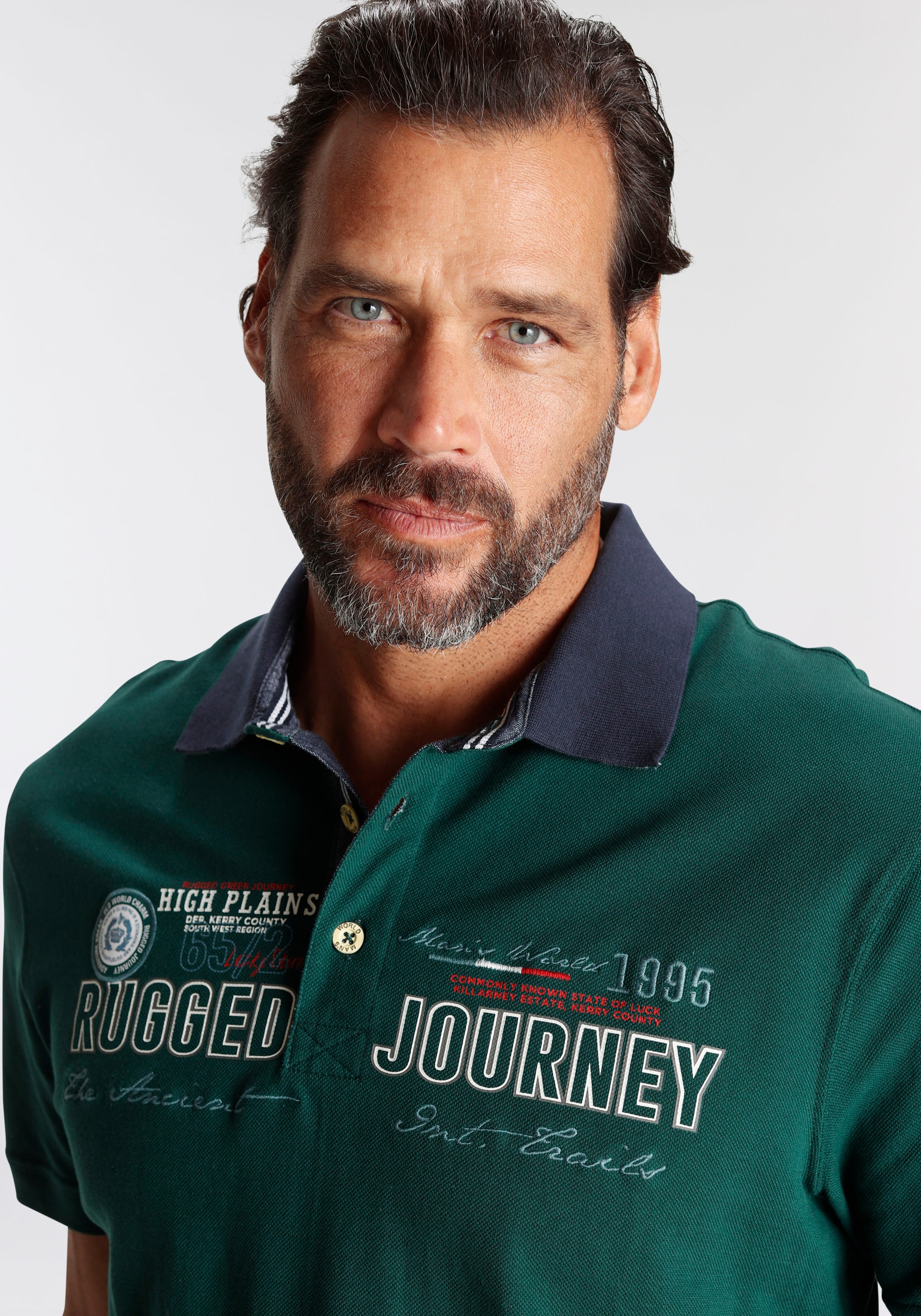 Man's World Poloshirt, Kurzarm, mit Print, Stickerei und Badge, Polokragen