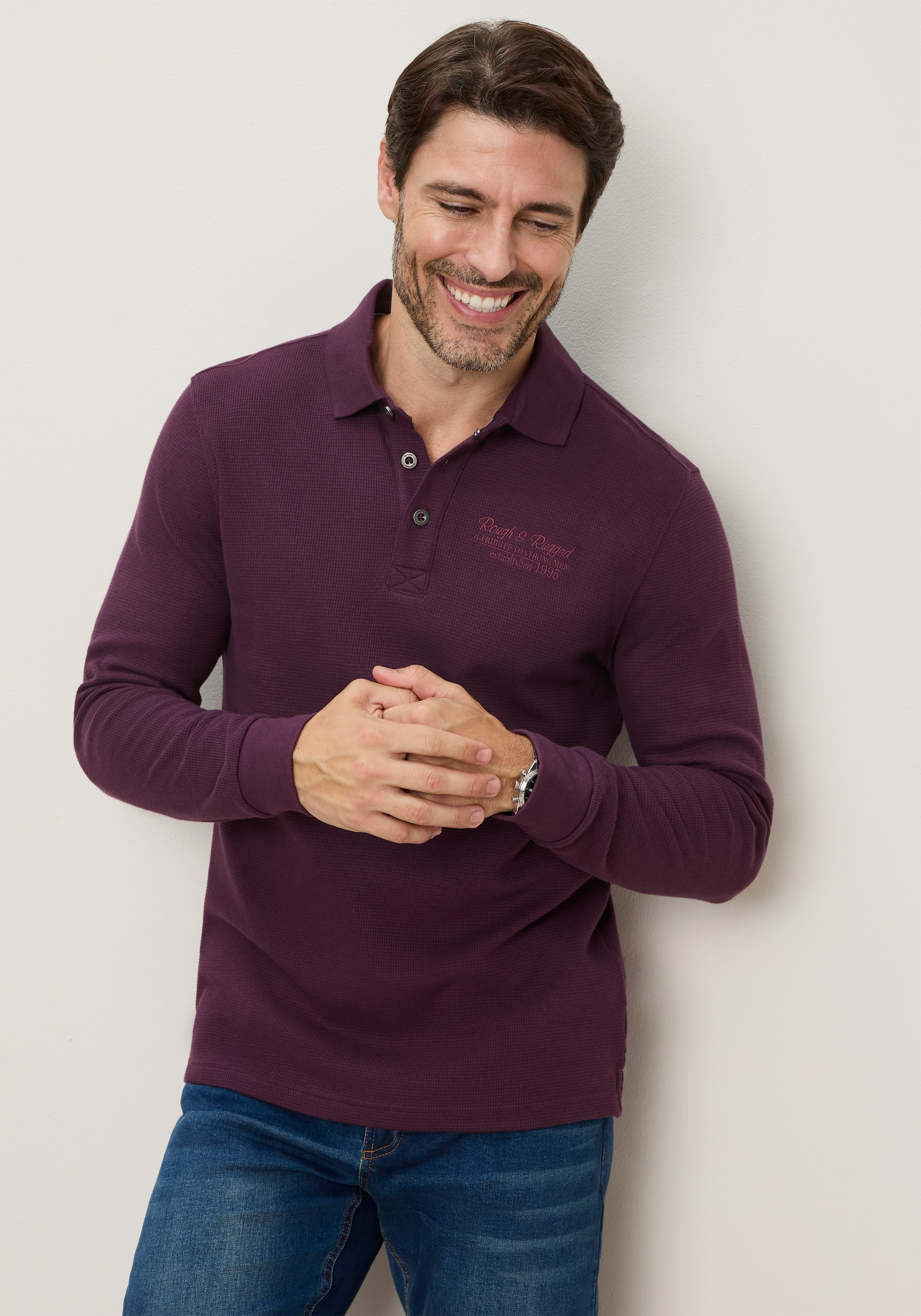 Man's World Poloshirt »Strukturiertes, wertiges  Material« normale Passform, mit Langarm, klassischer Stil