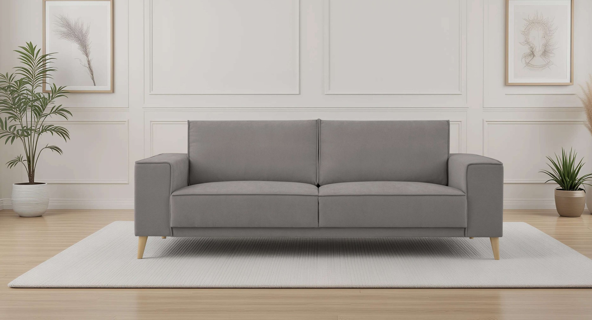 OTTO home 3-Sitzer »Oland Skandi, weicher Chenille-Stoff« 224 cm, Wellenunterfederung, Skandi-Design, Massivholzfüße