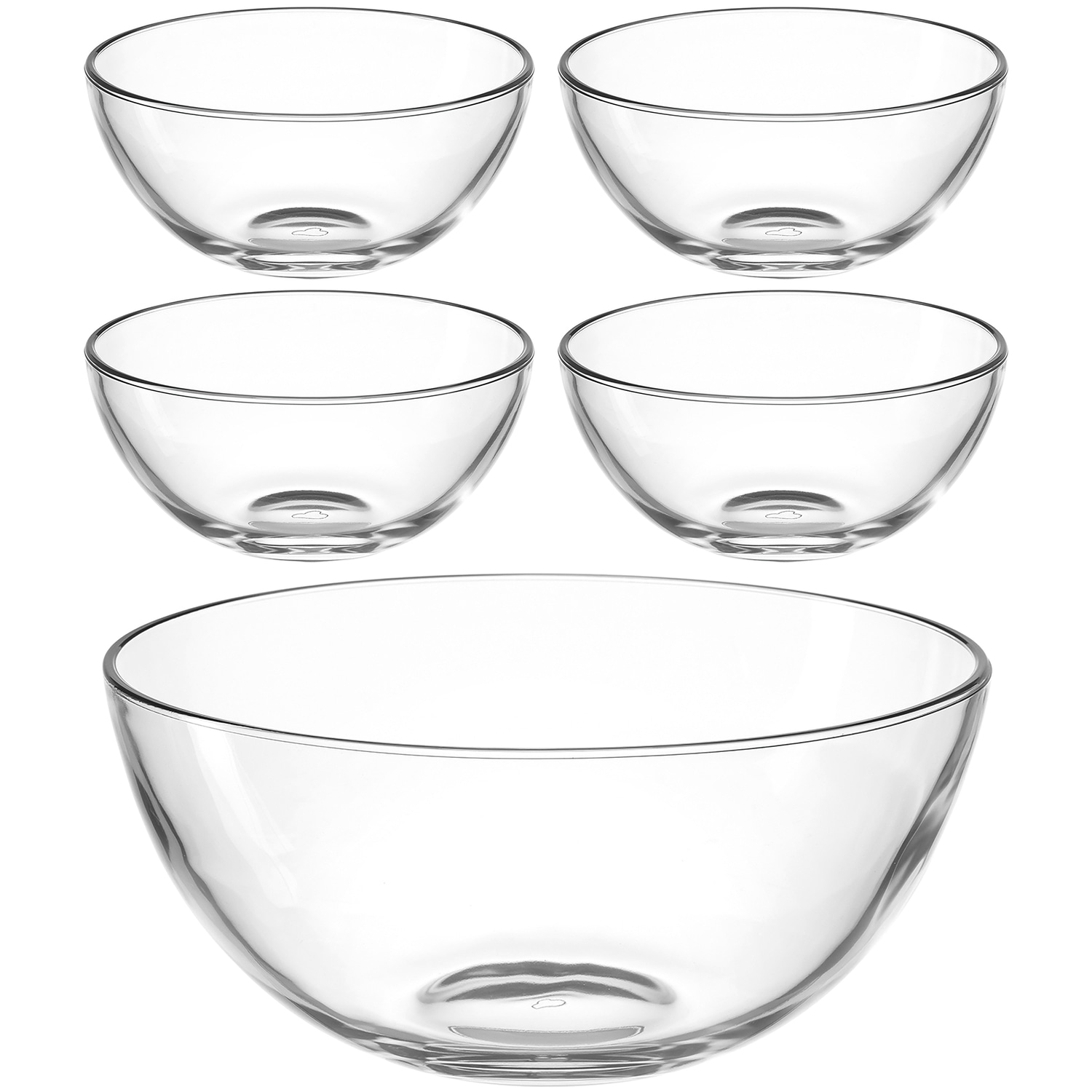 LEONARDO Schale »Schalen-Set CUCINA, 5er Set, 4x Ø 10 cm & 1x Ø 21,5 cm«, 5 tlg., aus Glas, Spülmaschinengeeignet