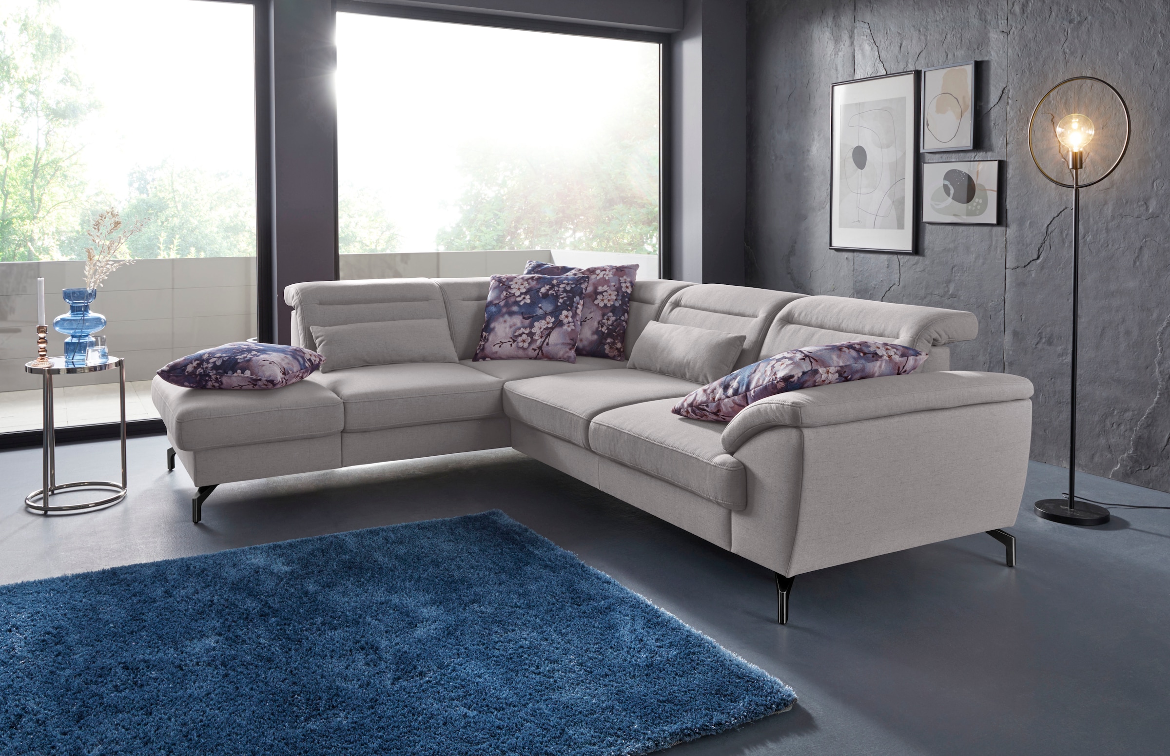 sit&more Ecksofa »Percy L-Form«, 12 cm Fußhöhe, Sitztiefenverstellung, wahlweise in 2 Fußfarben