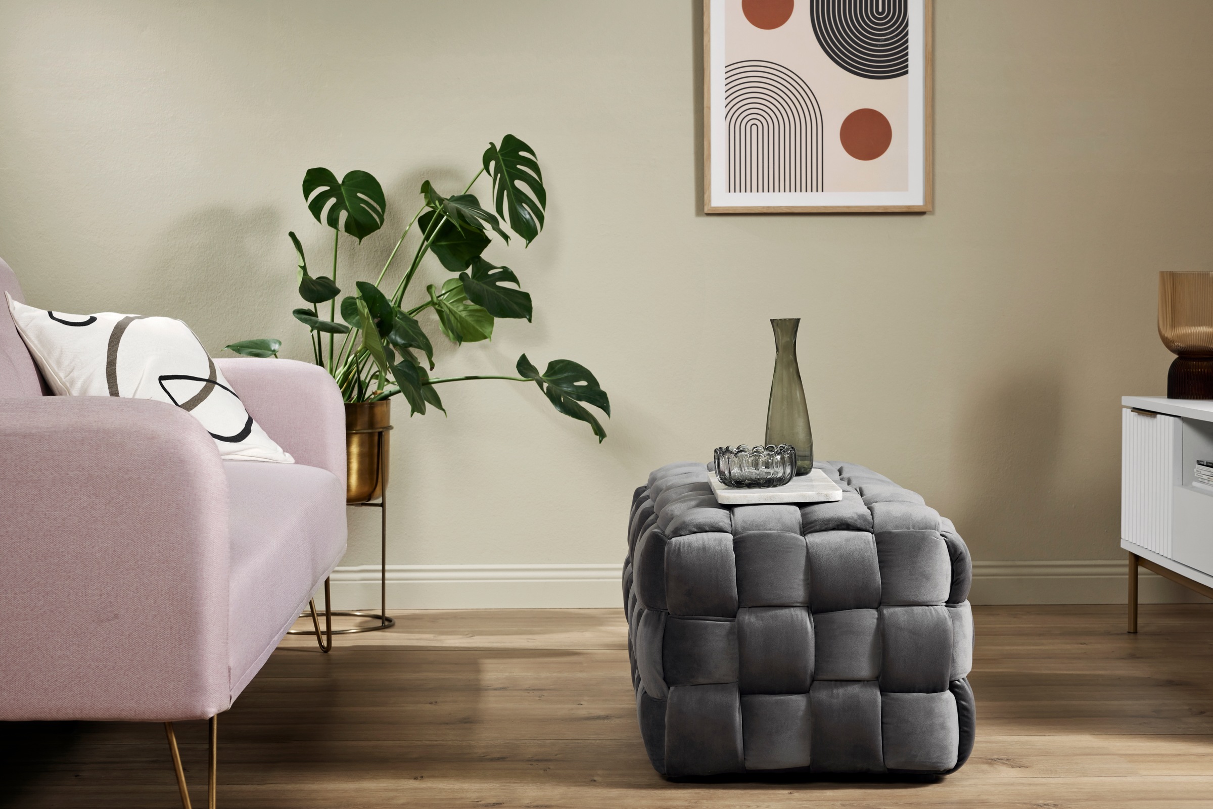 Jahnke Hockerbank »WEB ART L« 1 Stk. tlg. Hocker, Couchtisch, Beistelltisch gepolstert in edler Flechtoptik