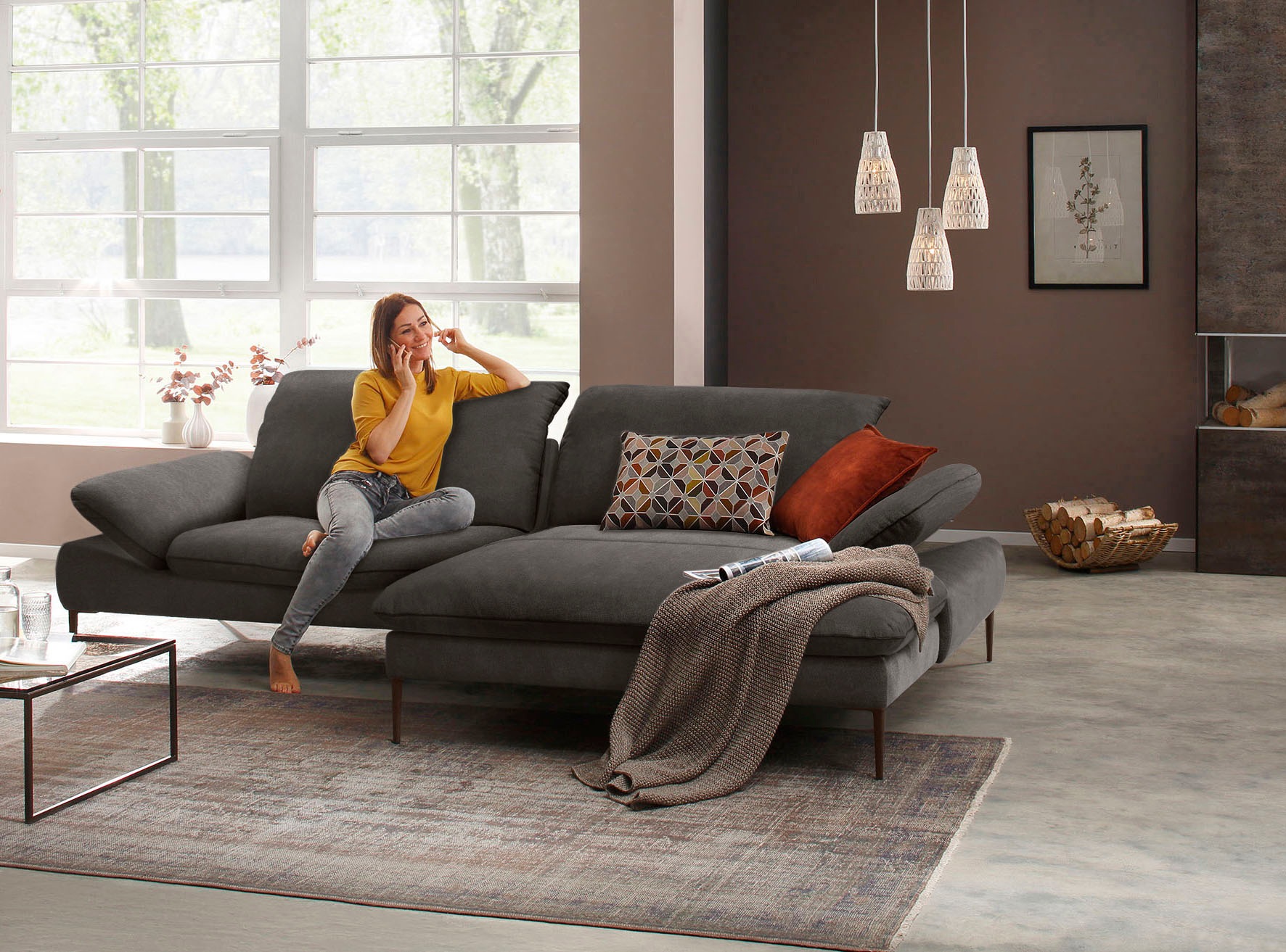W.SCHILLIG Ecksofa »enjoy&MORE, Designsofa, elegant und bequem, L-Form«, Sitztiefenverstellung, Füße bronze pulverbeschichtet, Breite 294 cm