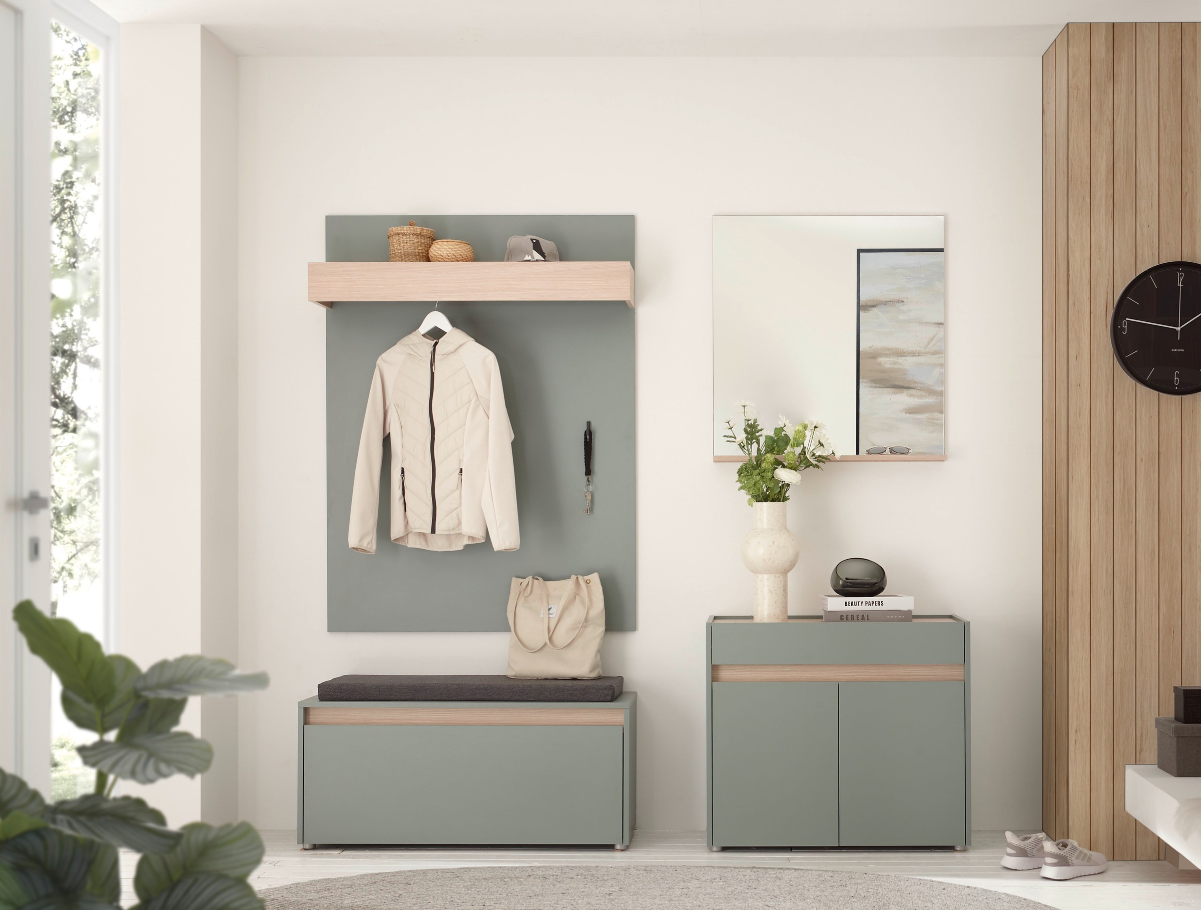INOSIGN Polsterbank »GiRON/CiTY, Garderobenbank mit Klappe, Sitzbank in vier Farben«, (2 St.), viel Stauraum, Platz für ca. 8 Paar Schuhe, 100 cm breit