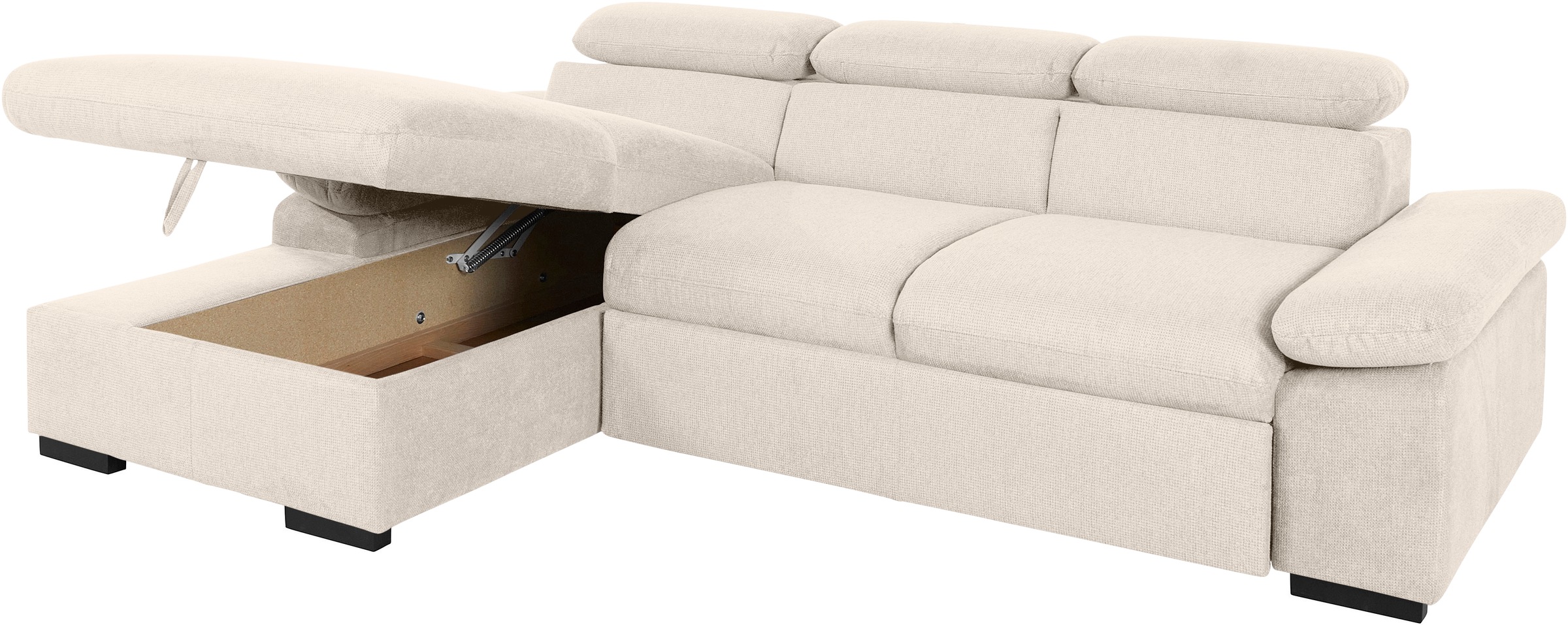 COTTA Ecksofa »Lola L-Form mit Kopfteilfunktion & Hocker«, (Set, mit Hocker), wahlweise mit Bettfunktion, Bettkasten & Armteilverstellung