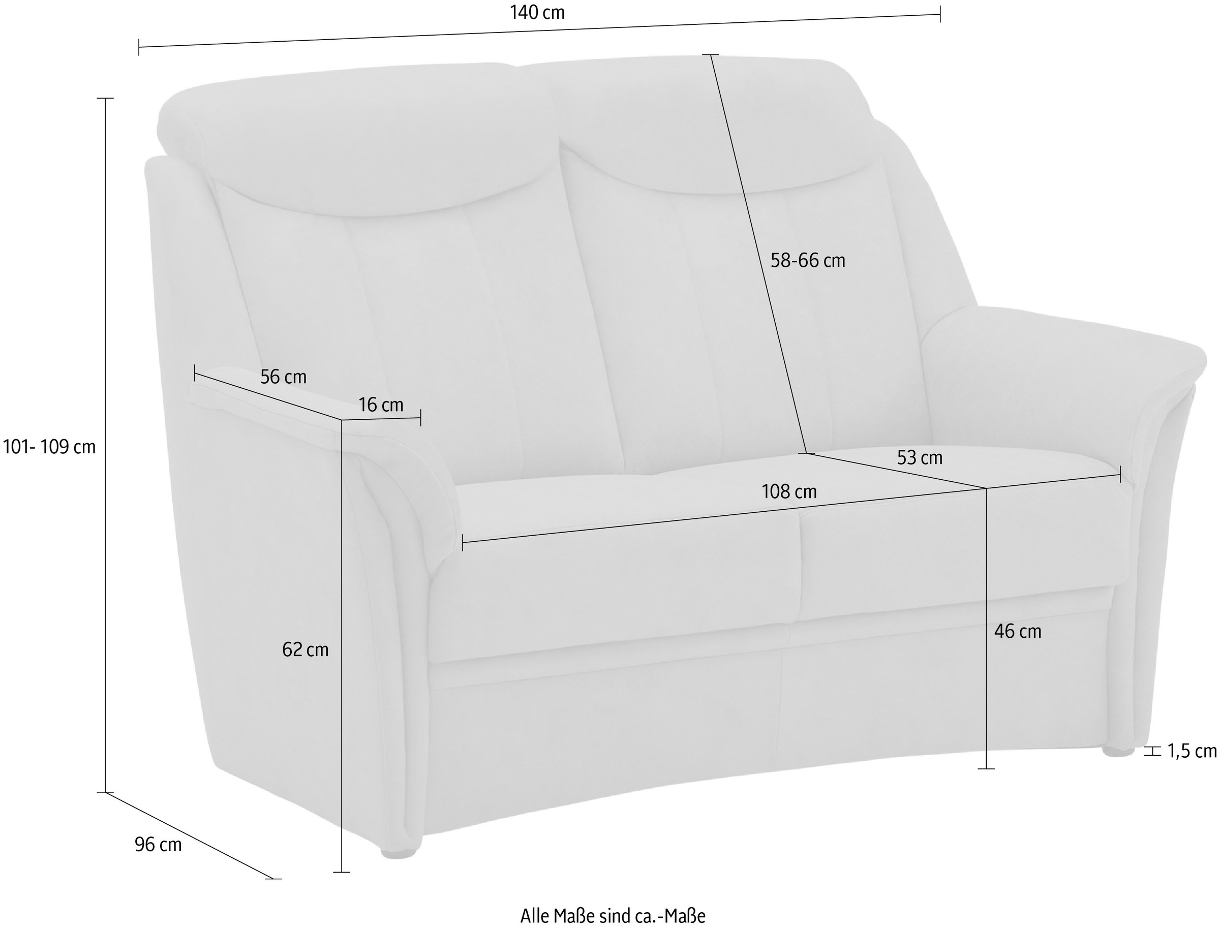 VILLA BECK 2-Sitzer »Lugano«, (1 in und Kopfteilverstellung Sitzhöhe auf St.), 46 Rechnung inklusive cm bestellen