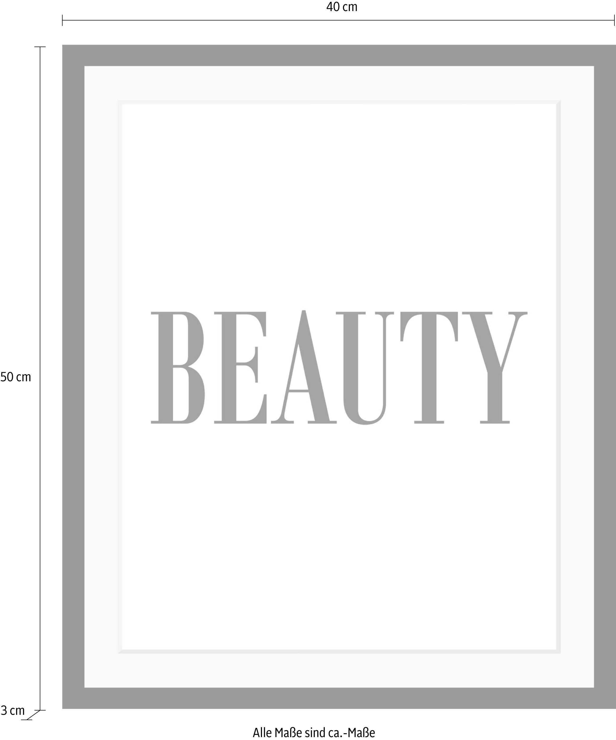 queence Bild »Beauty«, Schwarz-Weiß-Schriftzug-Motivationsbilder-Humor, HD Premium Poster-Druck inkl. Holzrahmen
