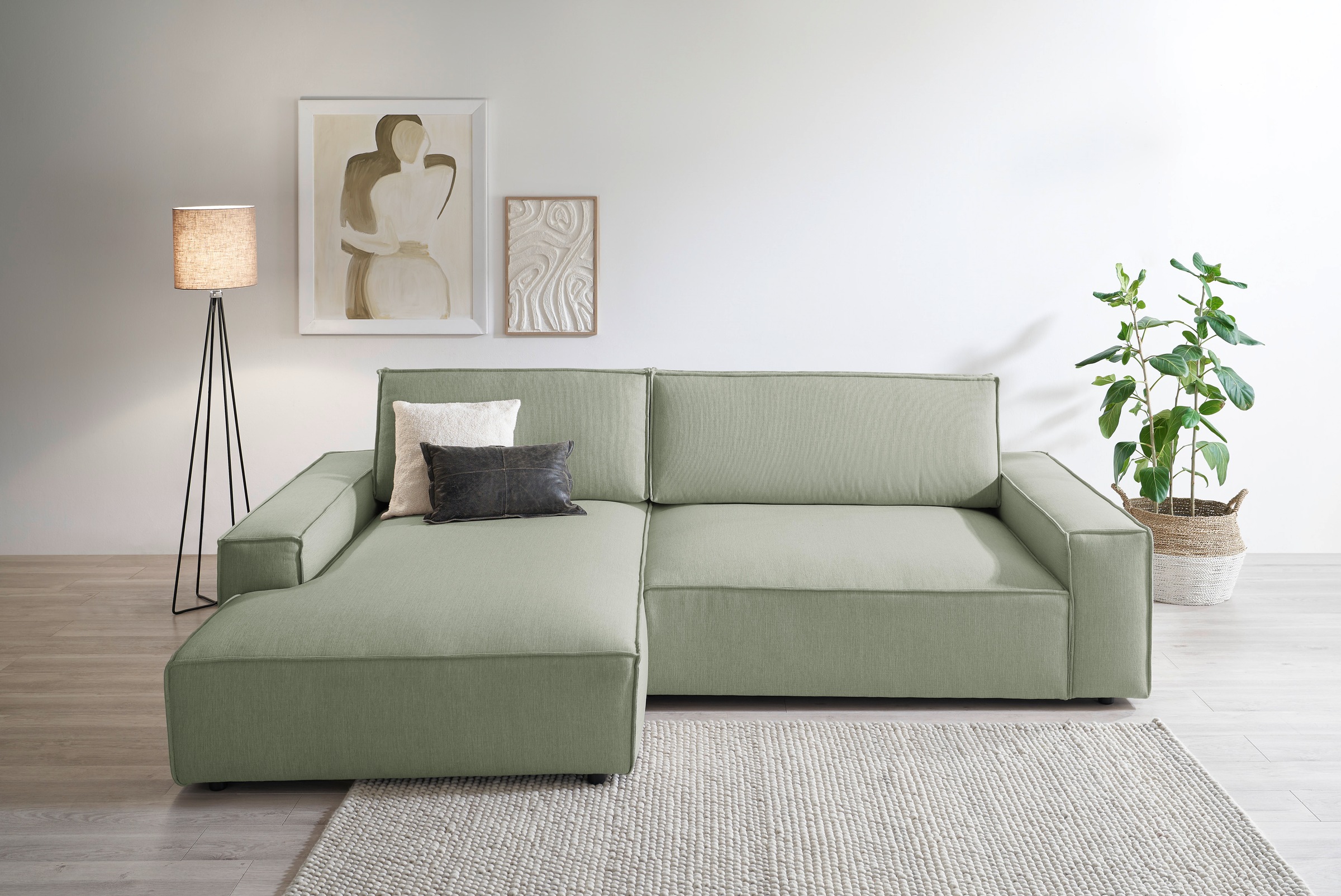 Home affaire Ecksofa »NEU: SHERWOOD XXL 284, Big-Sofa L-Form, tiefe Sitzfläche 95 cm, Cord«, Recamiere rechts/links, als Schlafsofa stellbar, Cord u. Leinenoptik