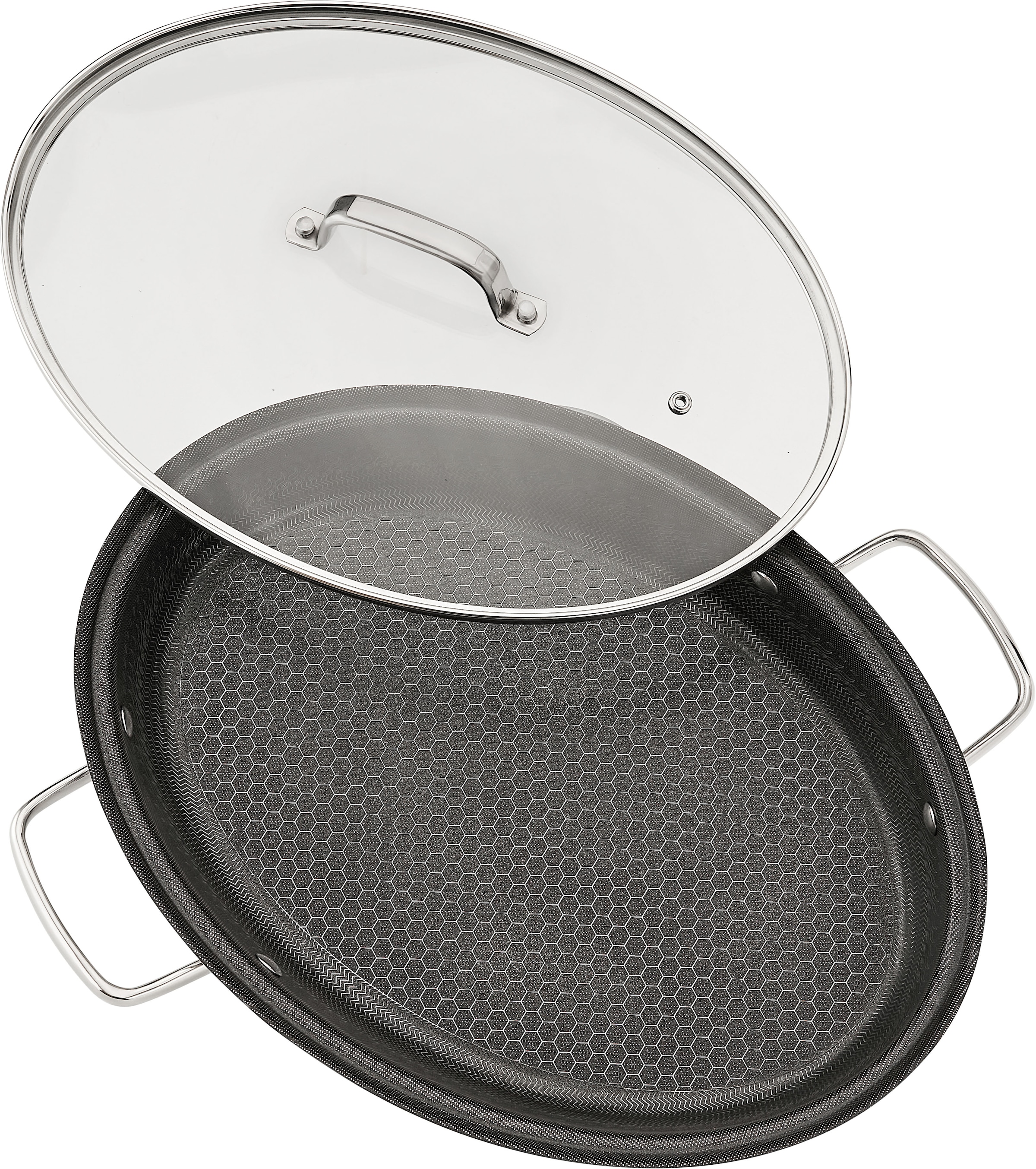 HENSSLERS Fischpfanne »HENSSLERS Edelstahl Fisch- & Schnitzelpfanne, mit Wabenstruktur«, Edelstahl, (2 tlg.), inkl. Glasdeckel und Dünsteinsatz, Abmessung ca. 38x26 cm