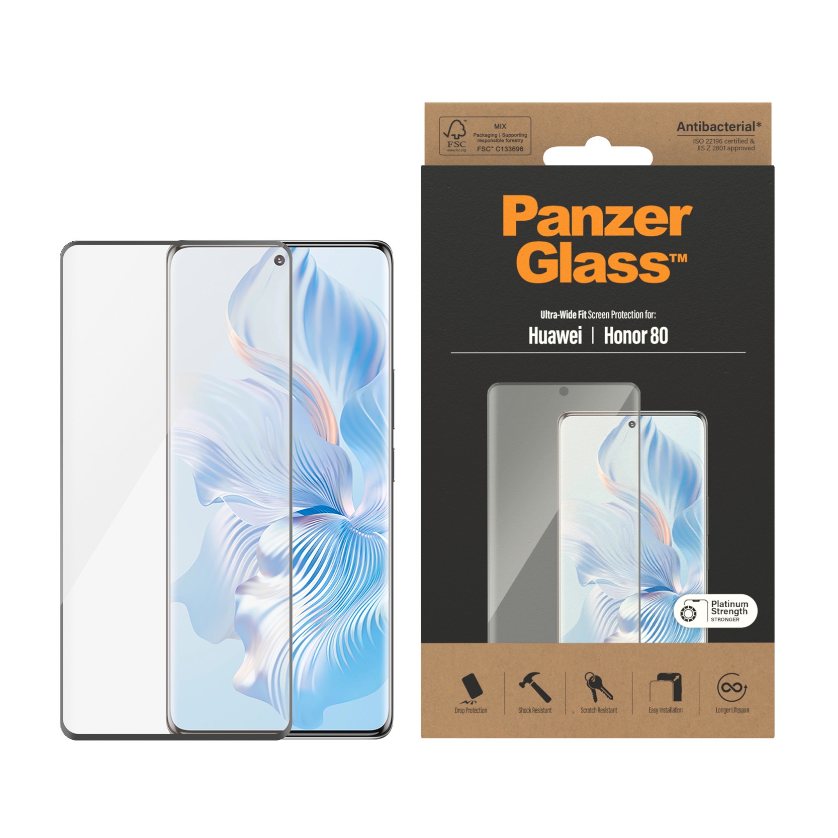 PANZERGLASS Displayschutzglas »Ultra-Wide Fit Screen Protection« für Honor 80 Displayschutzfolie, Schutzfolie, Bildschirmschutz, kratz- & stoßfest...