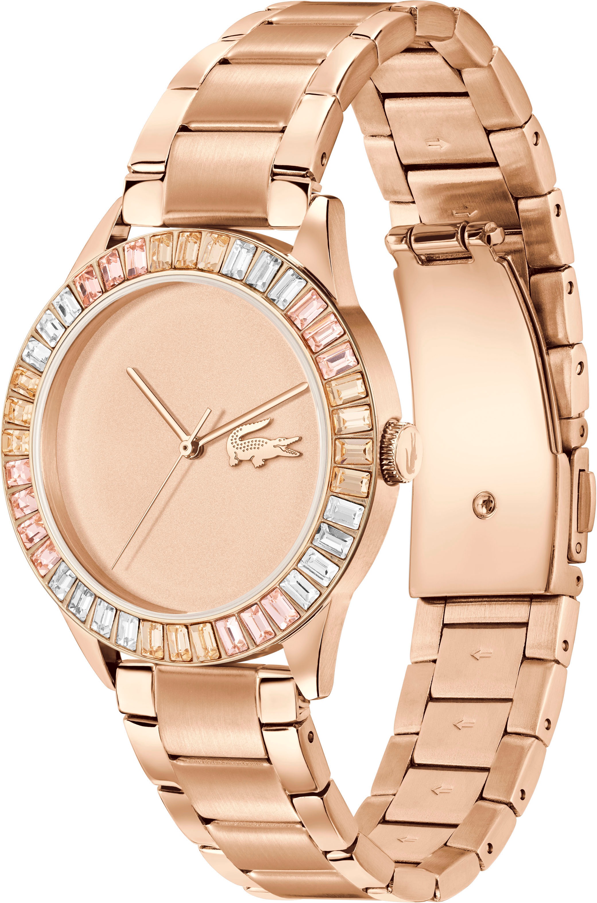 Lacoste Quarzuhr »LADYCROC«, Armbanduhr, Damenuhr, Edelstahlarmband, analog, Glaskristalle
