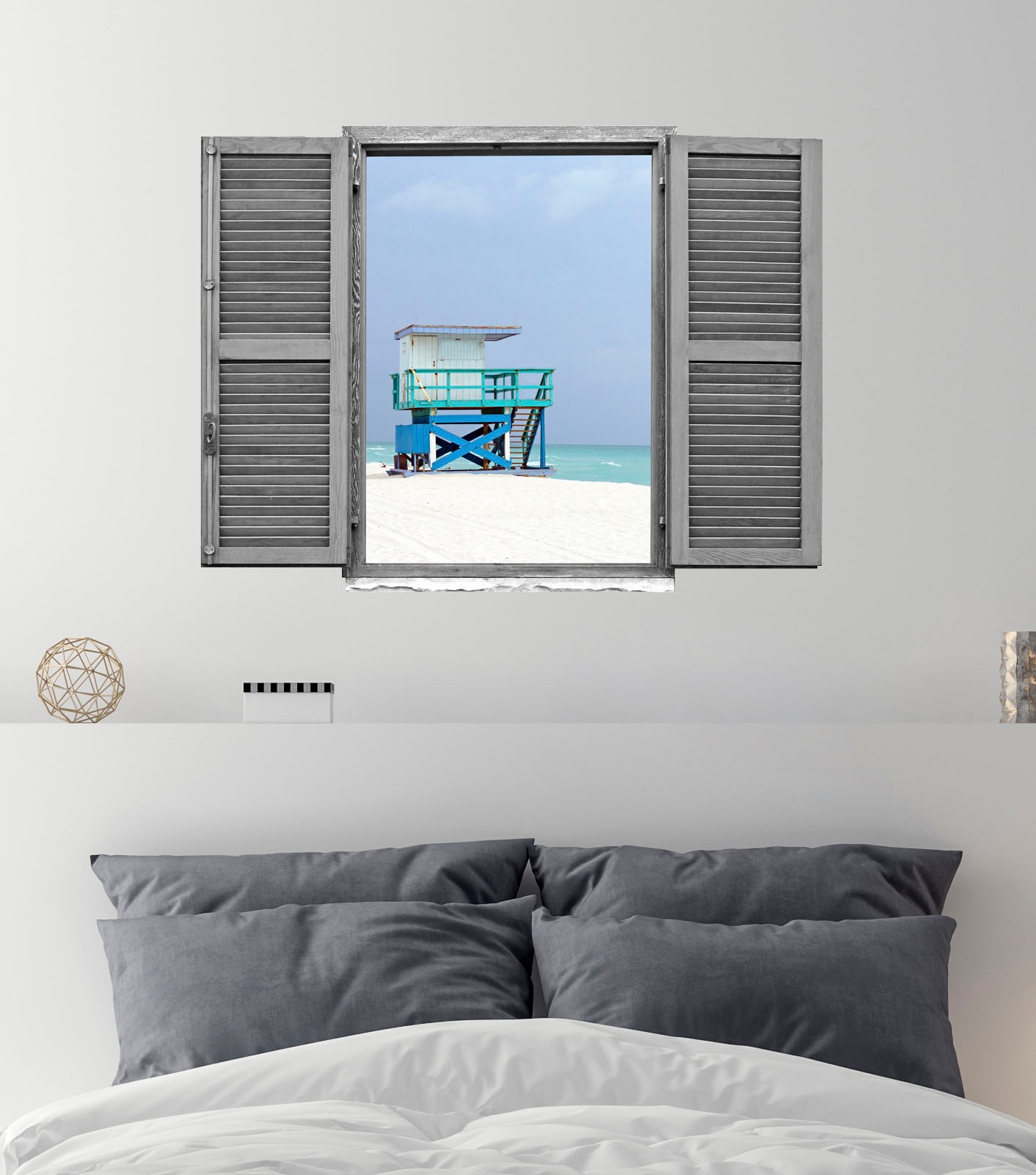 queence Wandtattoo »Strandhäuschen«, (1 St.), Wandsticker, Wandbild, selbstklebend, 3D, Fenster
