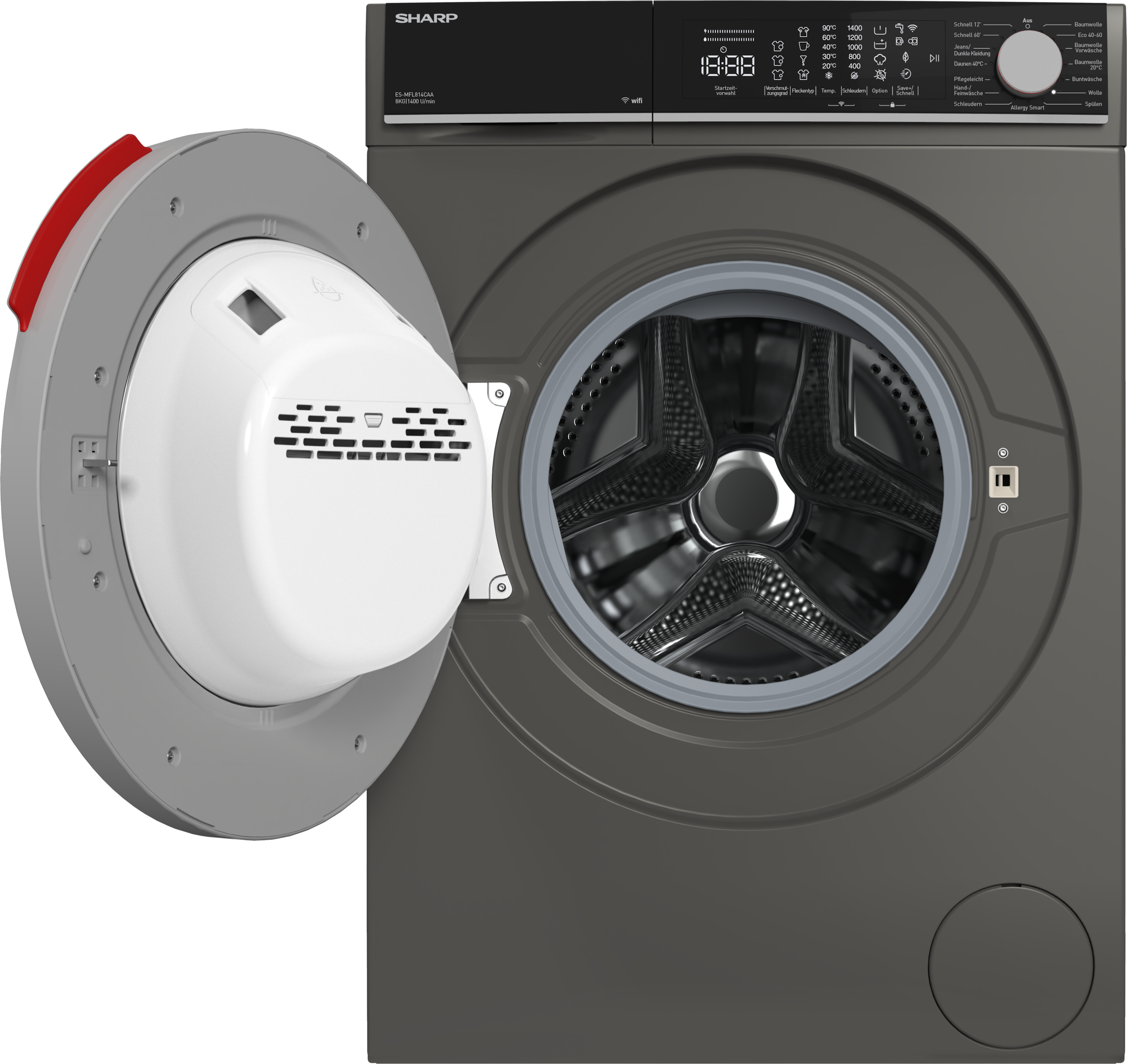 Sharp Waschmaschine Microfiber »ES-MFL814CAA-DE«, 8 kg, 1400 U/min, 8kg / +WIFI / Microfiber / A / Fulltouch / Steam / Espresso Grey