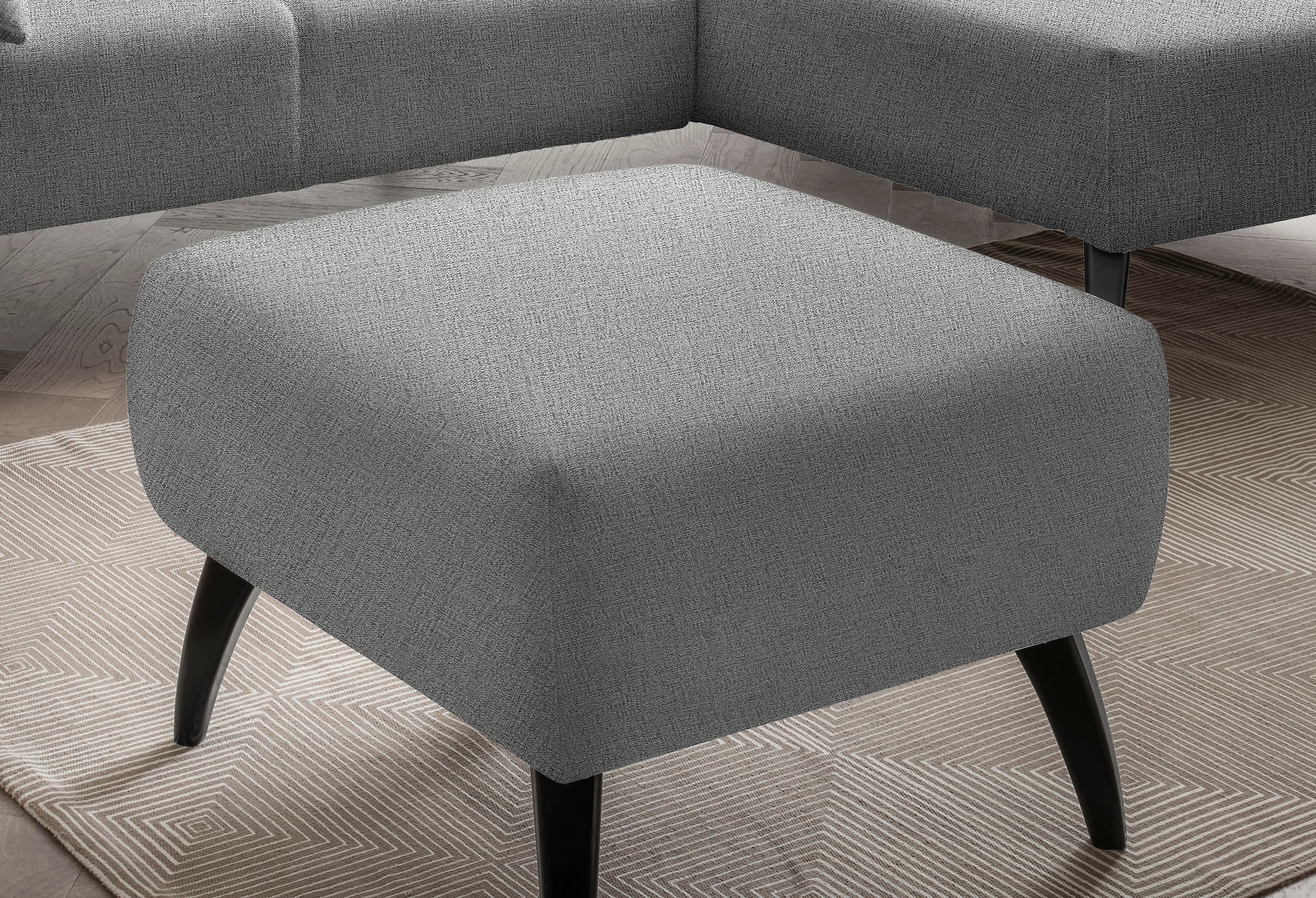 INOSIGN Polsterhocker »Colori«, Holzfußfarbe wählbar, verschiedene Stoffe, hochwertige Stoffqualität