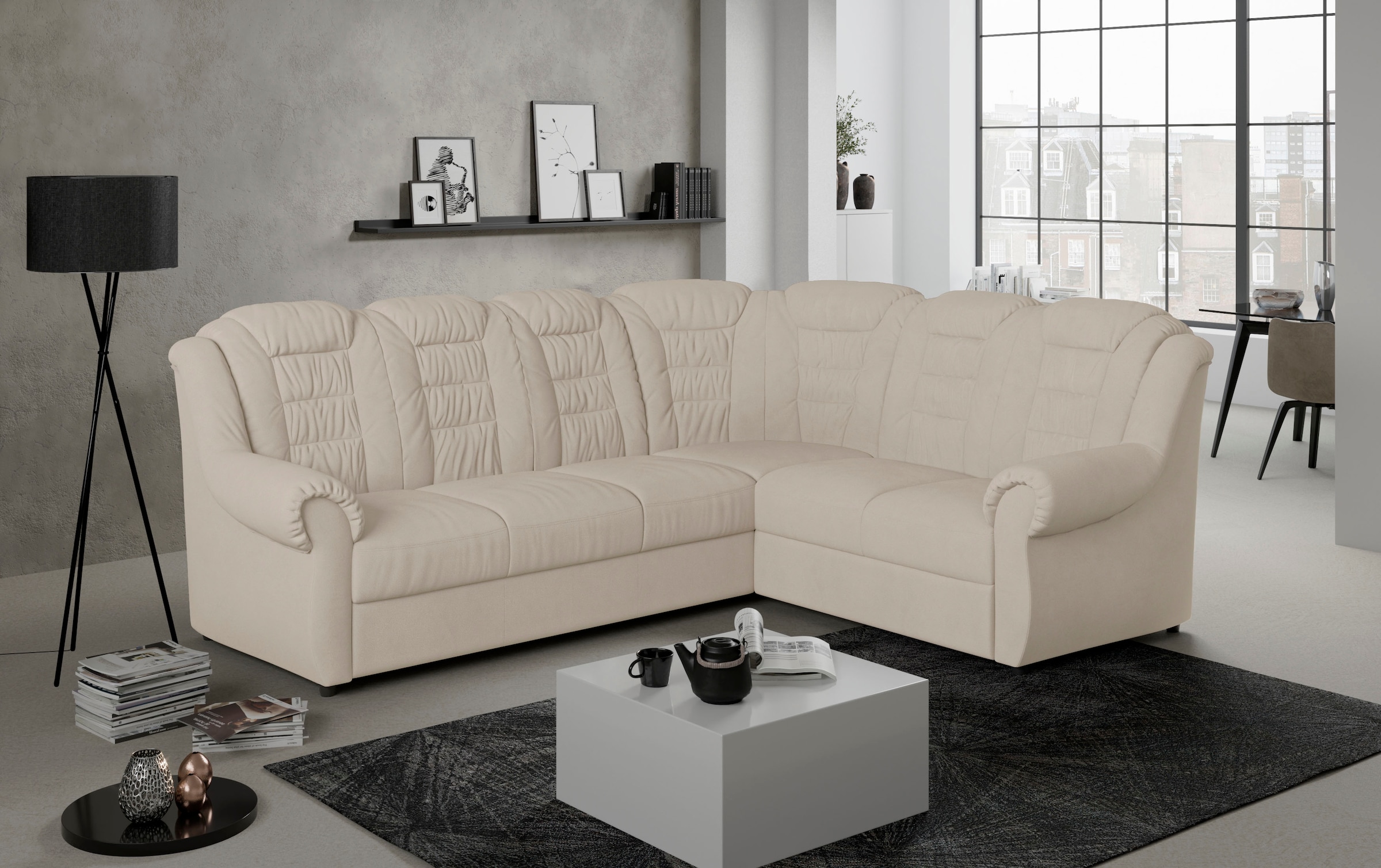 Home affaire Ecksofa »Boston L-Form«, mit hoher Rückenlehne, wahlweise mit Bettfunktion & Stauraum