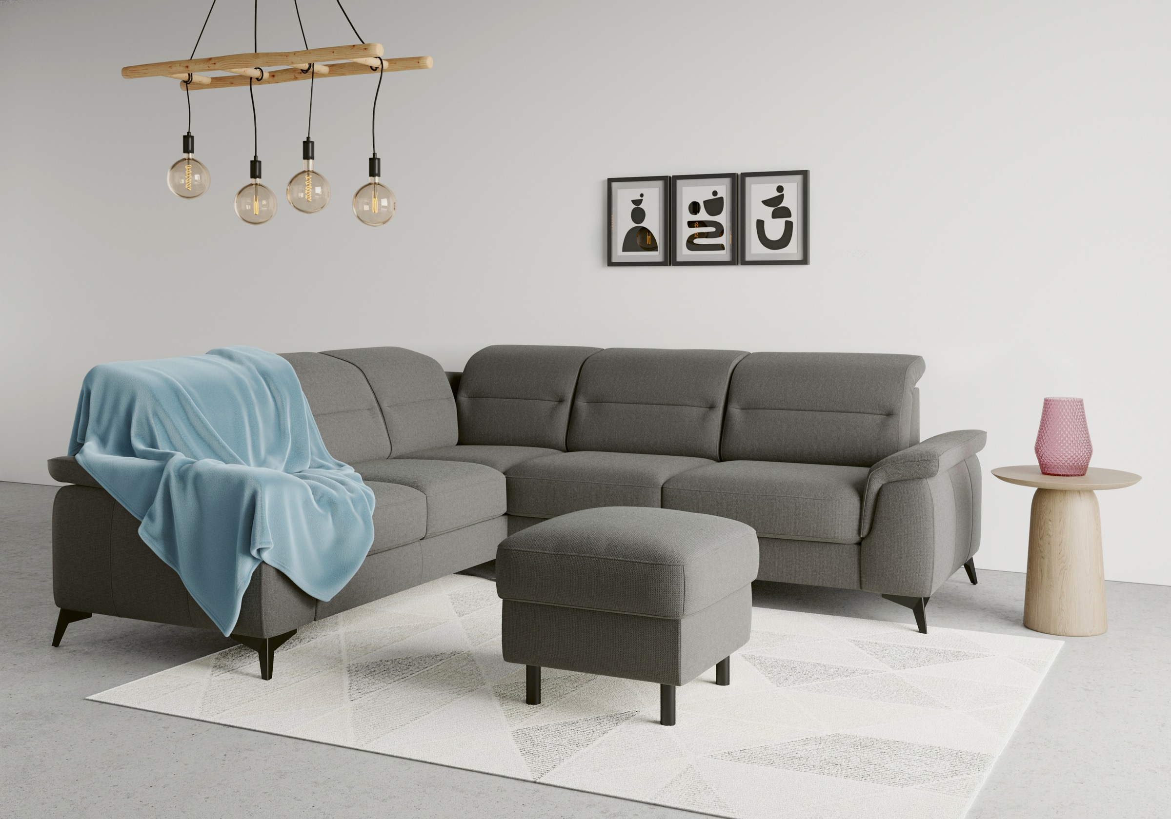 sit&more Ecksofa »Sinatra L-Form«, optinal mit Kopfteilverstellung und Armteilfunktion, Metallfüße