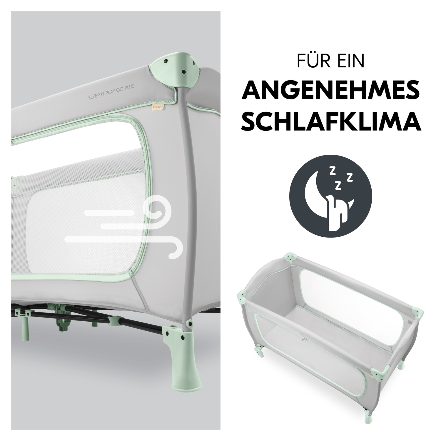 Hauck Baby-Reisebett »Sleep N Play Go Plus, Dusty Mint«, mit integrierten Rädern; Vorderausstieg