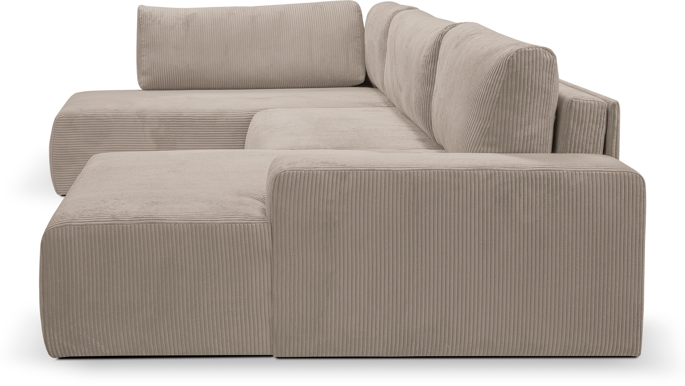 WERK2 Wohnlandschaft »Rotterdam-U, U-Form, in kuschelweichem Cord oder Breitcord«, Design Sofa mit Schlaffunktion & Bettkasten, Cord, Hellgrau/Beige