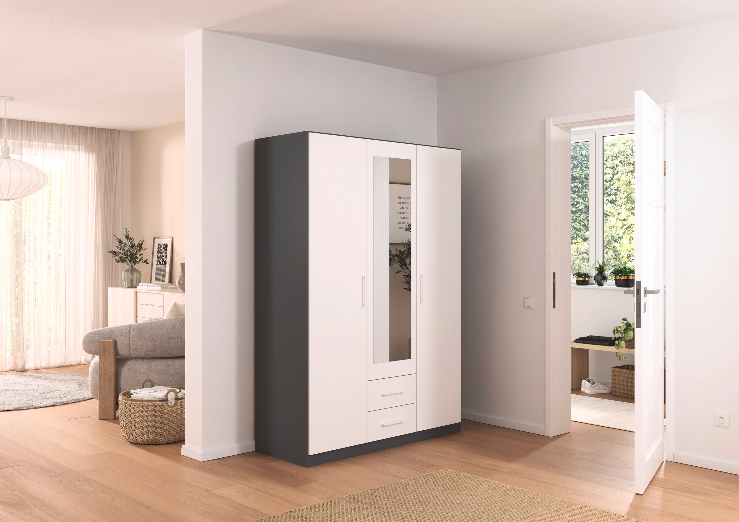 rauch Drehtürenschrank »Kleiderschrank Schrank Garderobe KREFELD optional mit Spiegel«, mit 3 Griff-Varianten, inkl. praktischen Schubladen MADE IN GERMANY