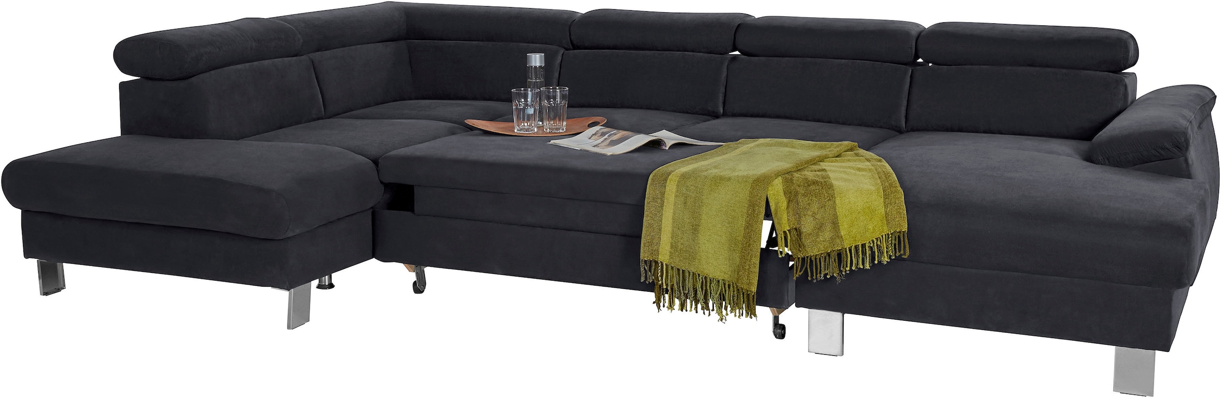 COTTA Wohnlandschaft »Komaris U-Form, B: 320 cm«, mit Kopfteilverstellung, optional Bettfunktion, Bettkasten & Licht