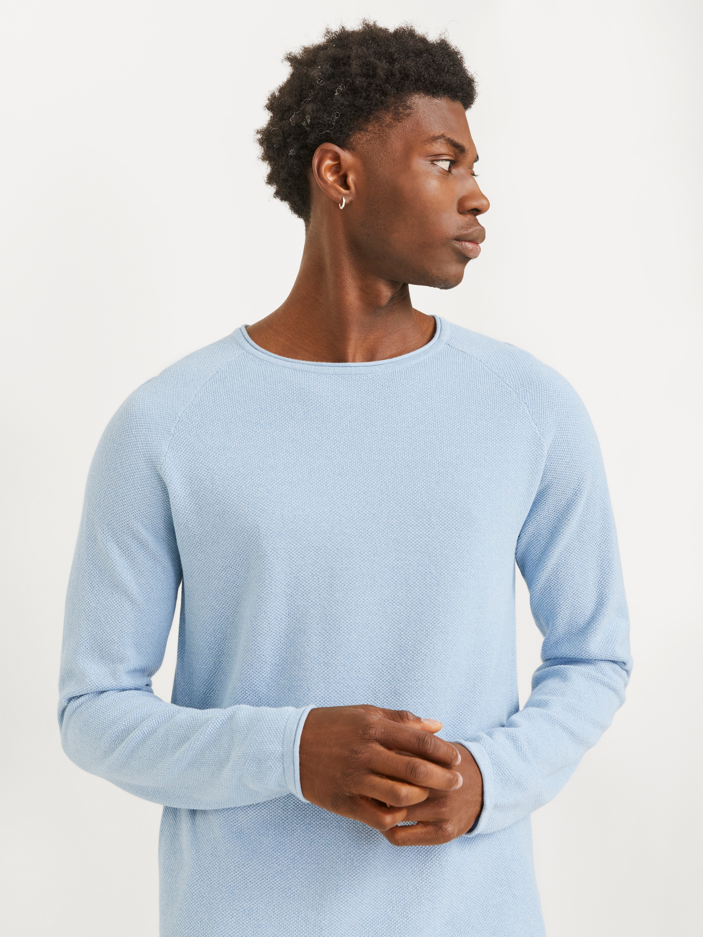 Jack & Jones Rundhalspullover »JJEHILL KNIT CREW NECK NOOS«, mit Strukturstrick