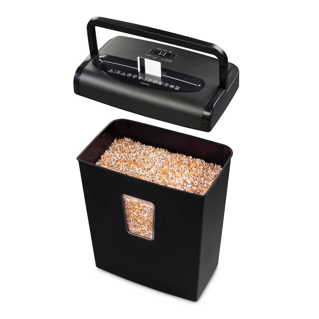 Hama Aktenvernichter »Aktenvernichter Mikroschnitt (Papier + Plastik, Korb, 8 Blatt, P5)« Mit Papierkorb, 2 x 12 mm Mini-Schnitzel, Automatik, Rücklauf