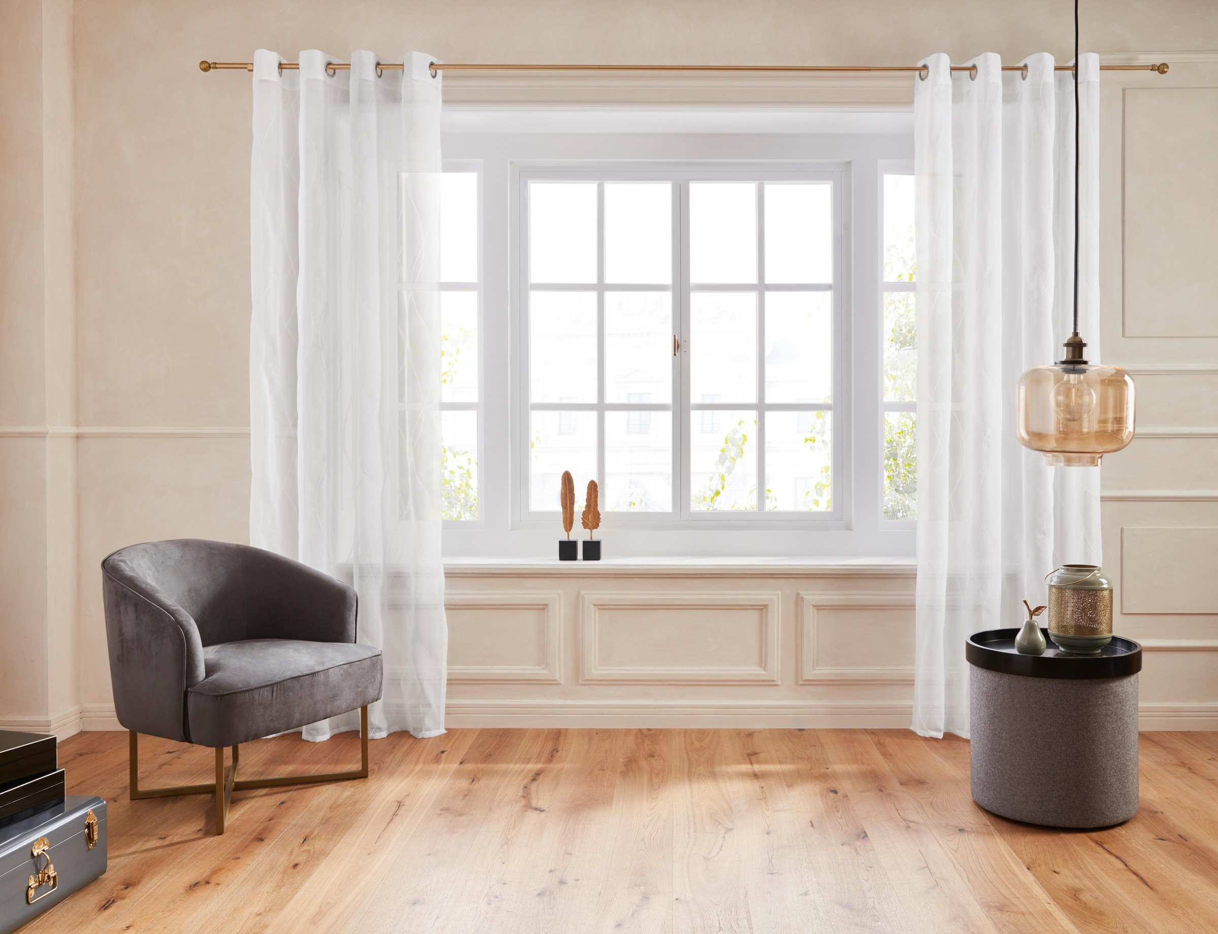 my home Gardine »Mila« Ösen 1 Stk. tlg. Wellenmuster, monochrom democratich günstig online kaufen