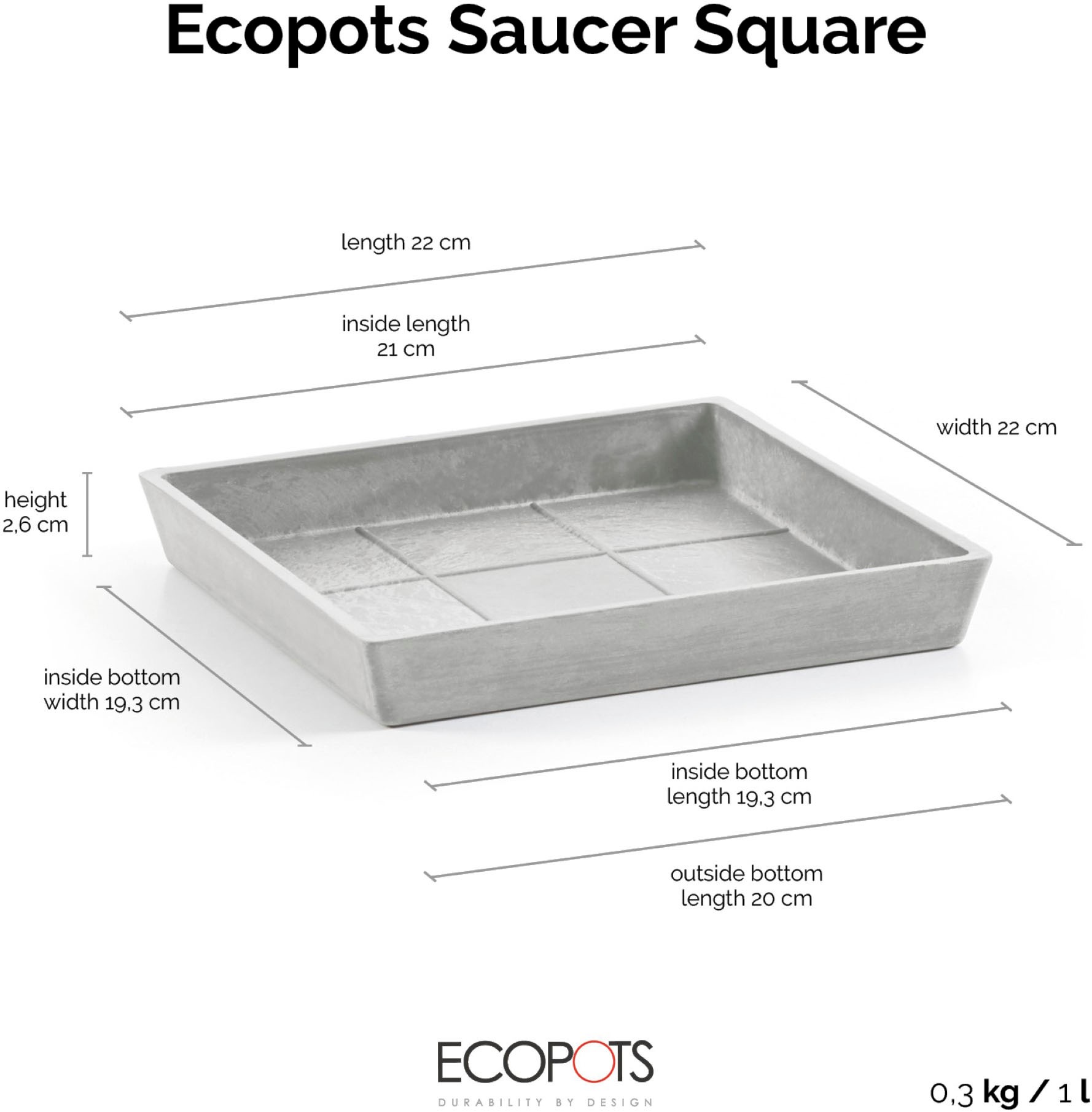 ECOPOTS Topfuntersetzer »Quadratisch 25 Weißgrau« für innen und außen: frostsicher, bruchsicher und lichtbeständig