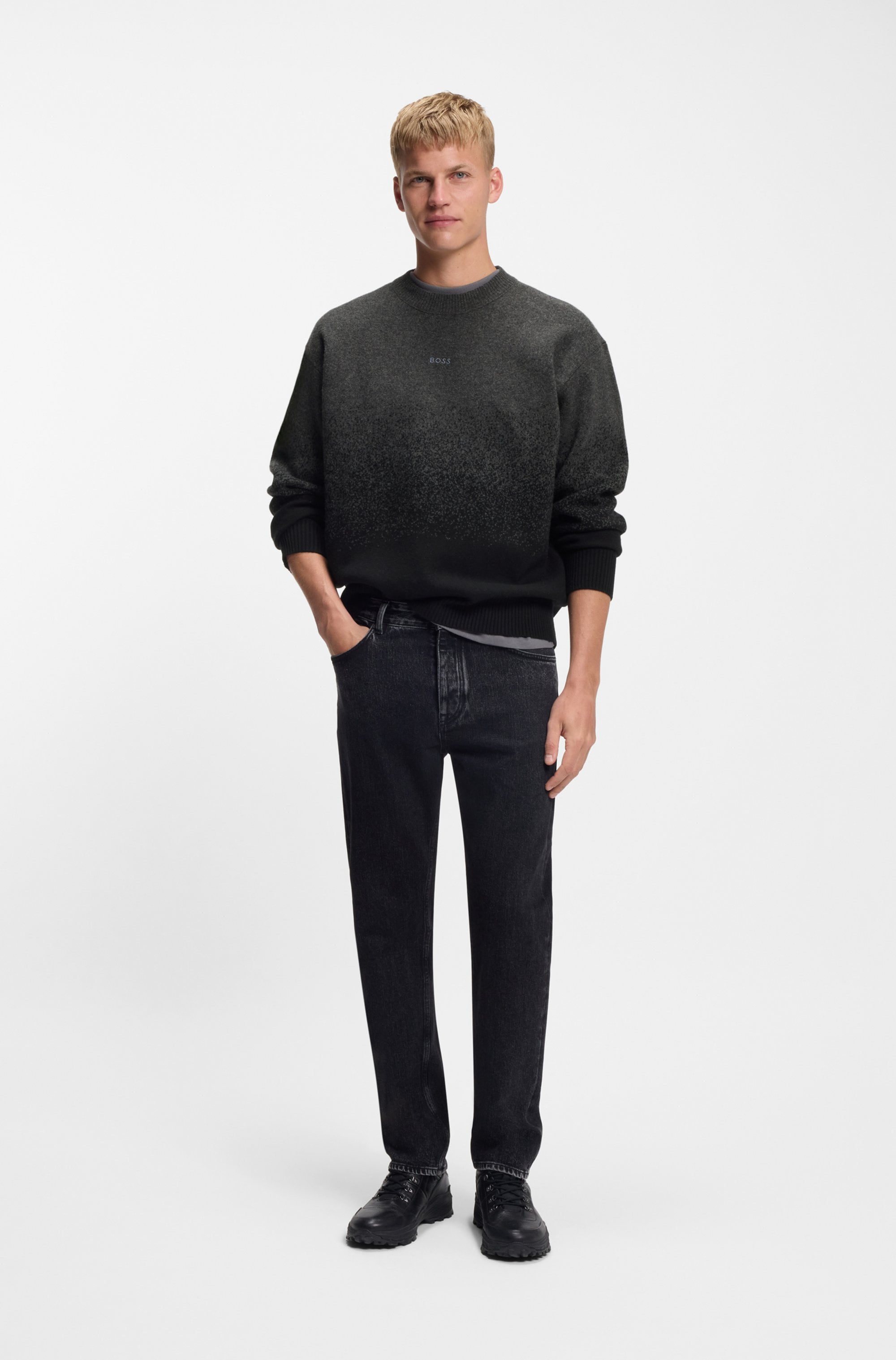 BOSS ORANGE Jacquardpullover »Kalbrush« Rundhalsausschnitt, Relaxed Fit, Jacquard-Strick mit Farbverlauf