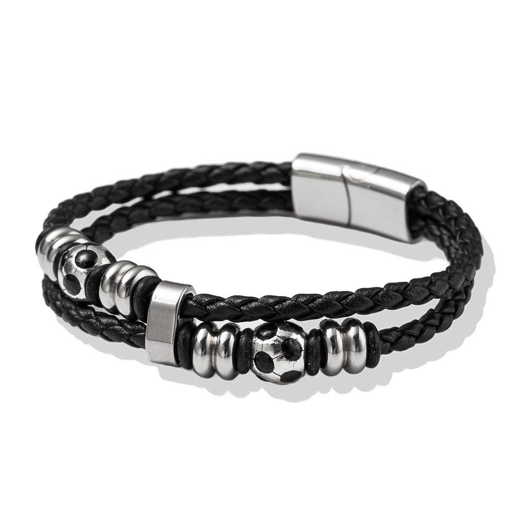 Firetti Armband »Schmuck Geschenk Edelstahl Leder Armschmuck Armkette Fußball«