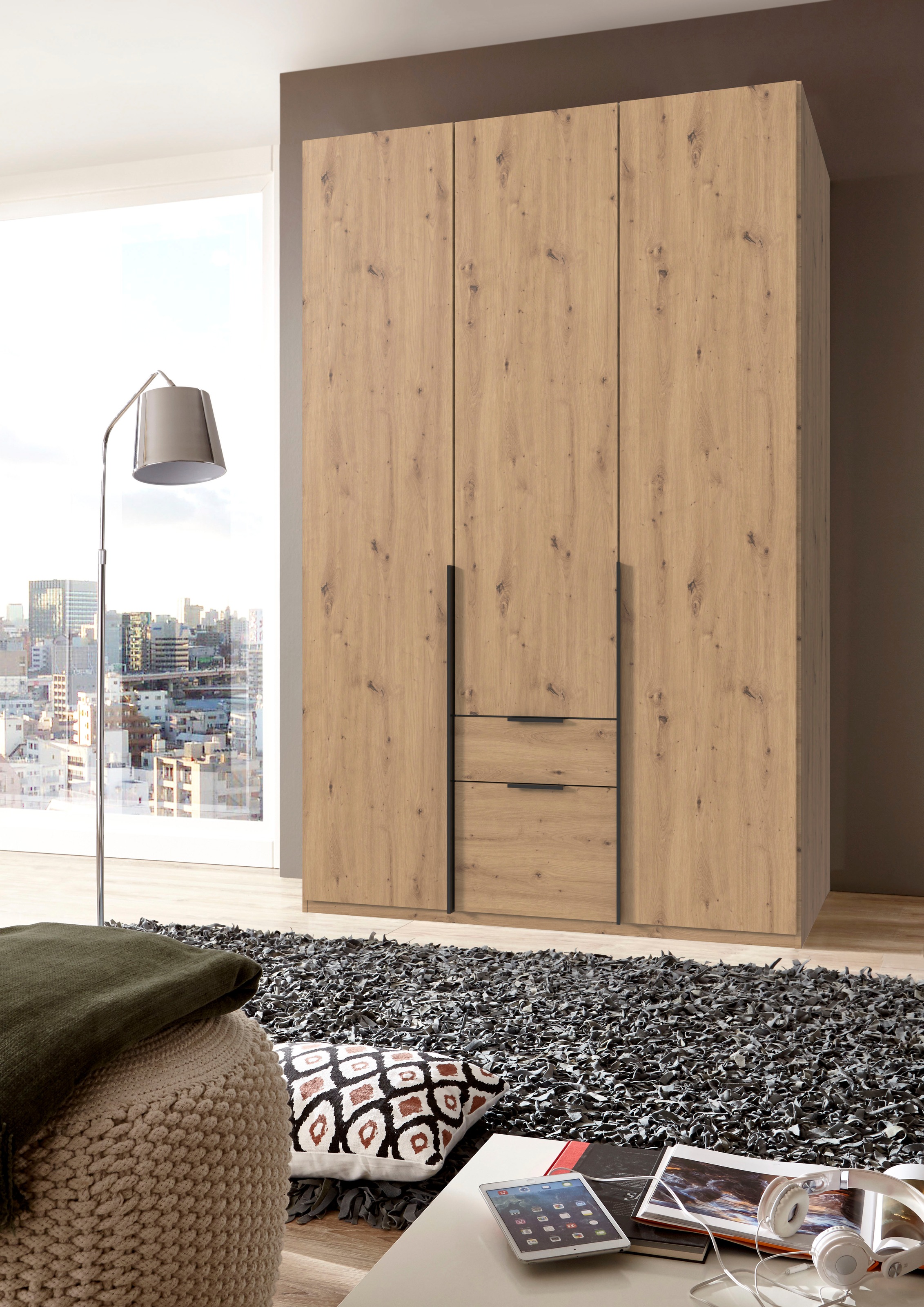 Wimex Drehtürenschrank »Mugano, 135 oder 180cm breit, 208 oder 236cm hoch, Made in Germany«, (mit langen Griffstangen aus Metall), wahlweise mit oder ohne Spiegel, mit Schubladen