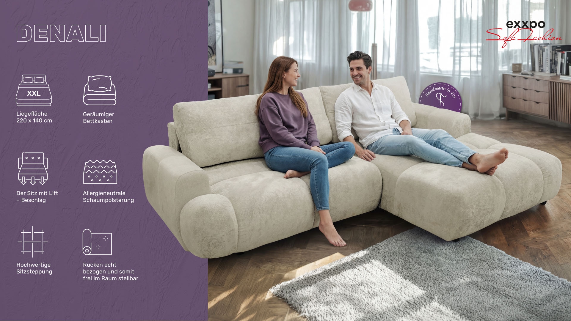 exxpo - sofa fashion Ecksofa inkl. Bettfunktion und Bettkasten,toller Sitzkomfort, Steppung im Sitz