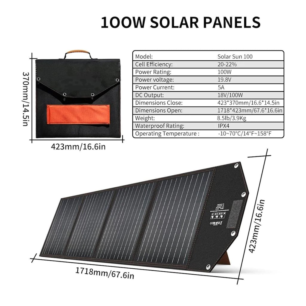 Hyrican Solarmodul »Solar Modul PV-100X1 100Watt / 18V Solarpanel für Powerstation«, (1 St.)