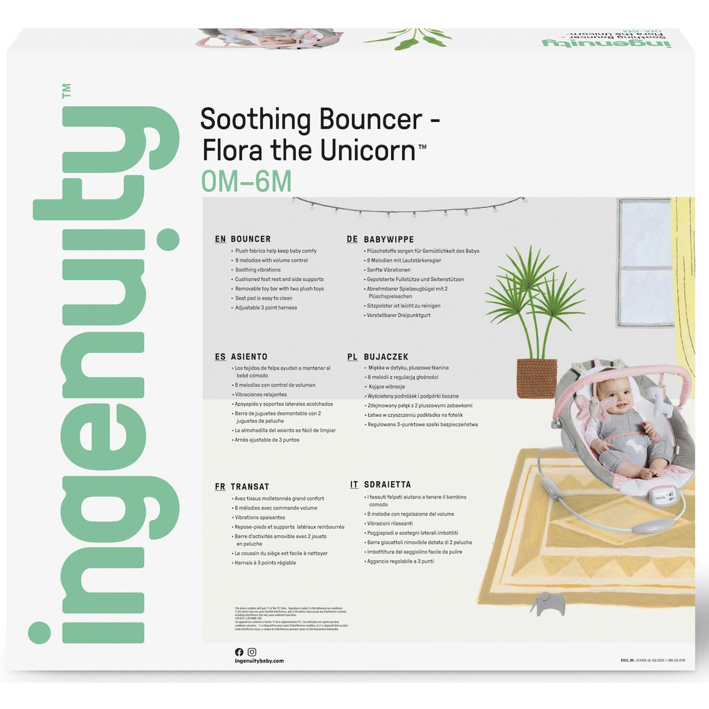 ingenuity Babywippe »Soothing Bouncer, Flora the Unicorn«, bis 9 kg, mit Vibration und Melodien