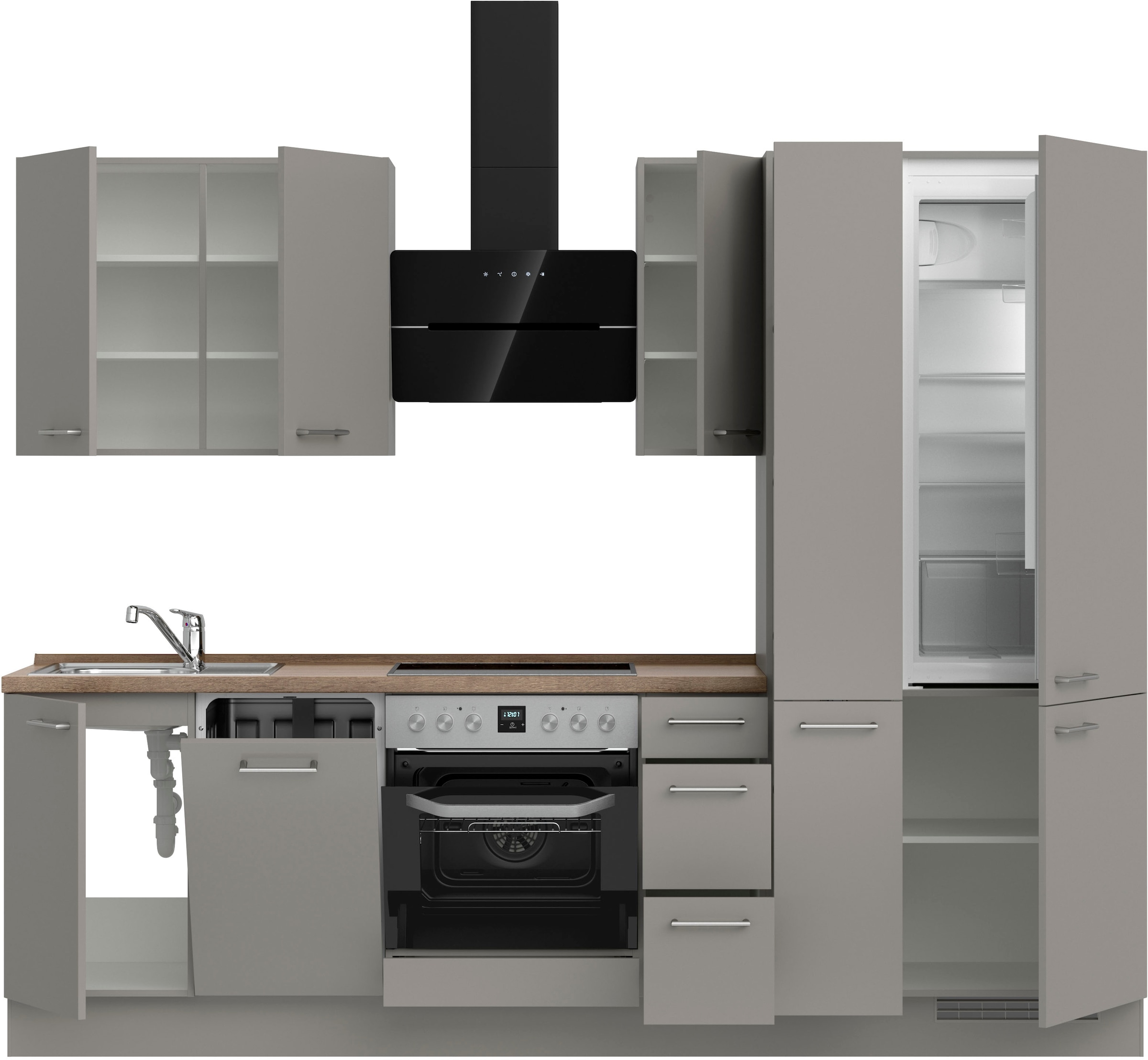 nobilia® Küchenzeile »"Laser II", Ausrichtung wählbar, Breite 270 cm«, vormontiert, wahlw. mit unterschiedlichen E-Geräten-Sets