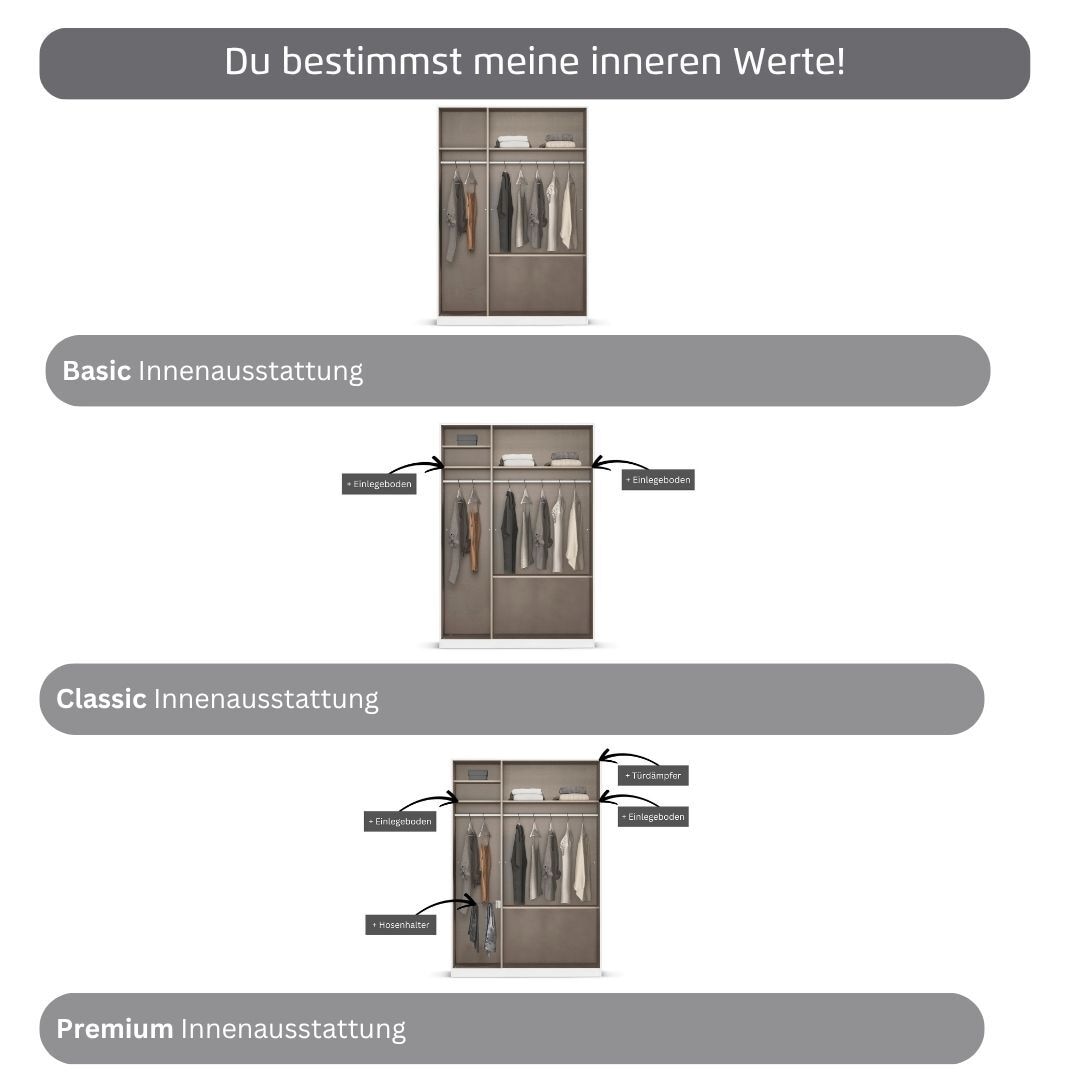 rauch Kleiderschrank »Drehtürenschrank Schrank Garderobe Wäscheschrank Schlafzimmer AVOLA«, (in 3 verschiedenen Ausstattungen BASIC/CLASSIC/PREMIUM), mit hochwertigen Stangengriffen aus Metall in Schwarz MADE IN GERMANY