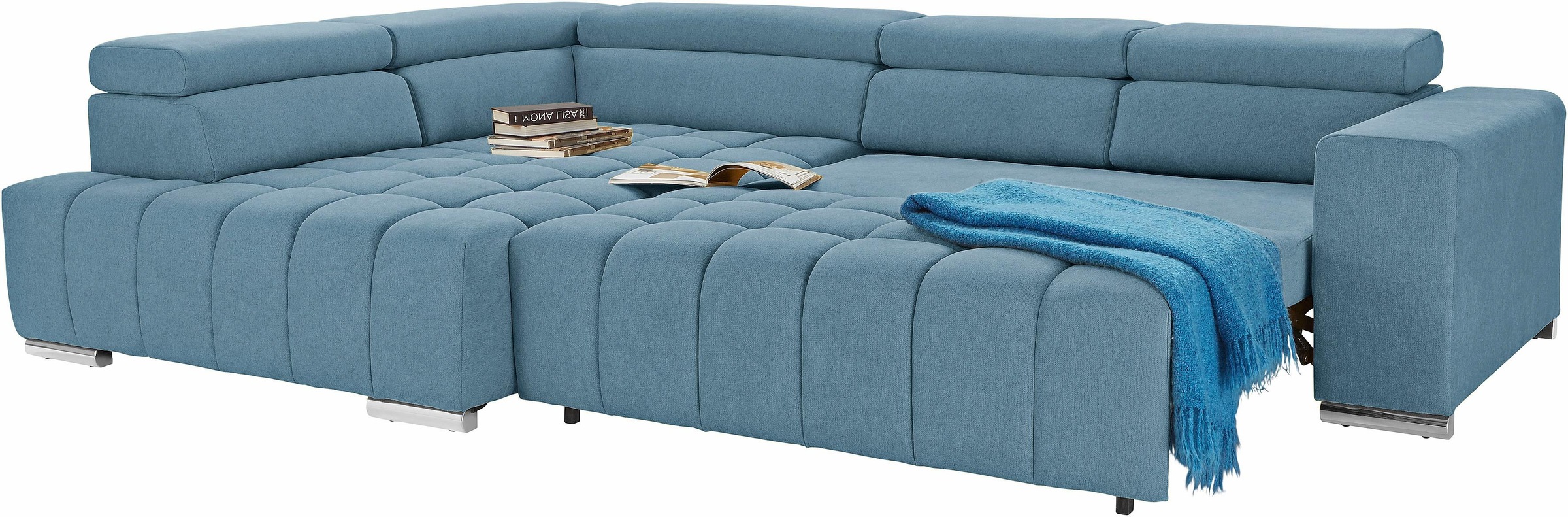 exxpo - sofa fashion Ecksofa »Elias, aktuelle Kreuzsteppung im Sitz, bequem, L-Form«, mit Kopf- bzw. Rückenverstellung, wahlweise mit Bettfunktion